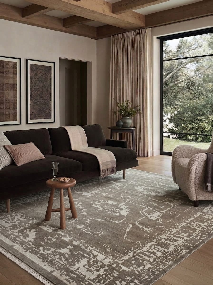 Indo-Nepali Erased Medallion Grey, Bhadohi, India modern rug, in taupe grey, Wool, 274x338 cm, Nasim Carpets Malaysia — view 2