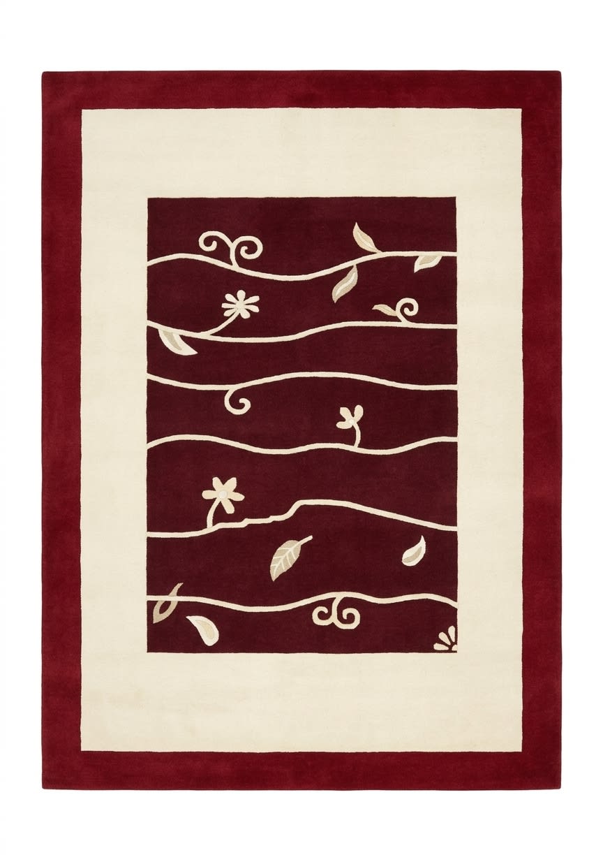 Tibetan Vine Scroll Burgundy, Nepal modern rug, in burgundy, Wool, 171x259 cm, Nasim Carpets Malaysia — view 1
