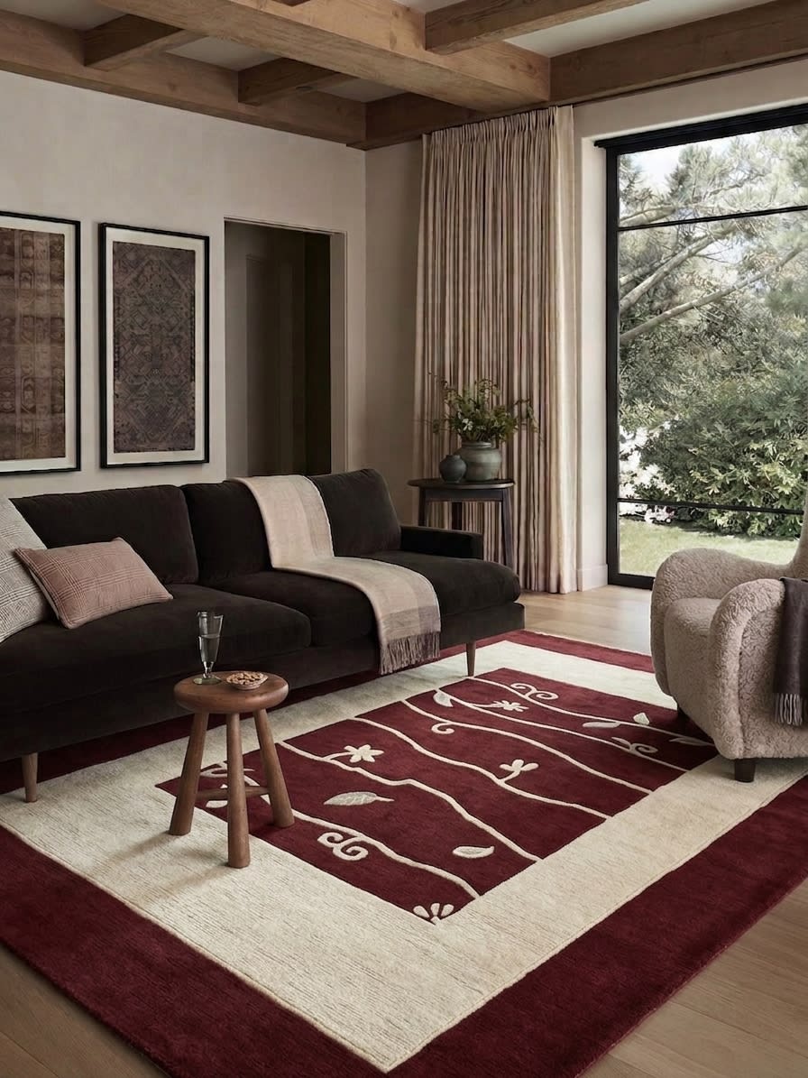 Tibetan Vine Scroll Burgundy, Nepal modern rug, in burgundy, Wool, 171x259 cm, Nasim Carpets Malaysia — view 2