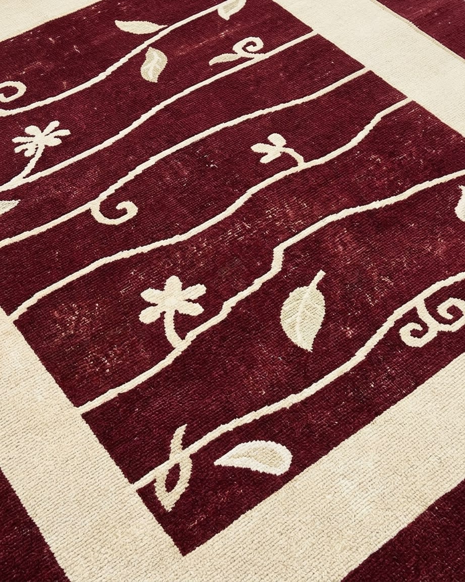 Tibetan Vine Scroll Burgundy, Nepal modern rug, in burgundy, Wool, 171x259 cm, Nasim Carpets Malaysia — view 3