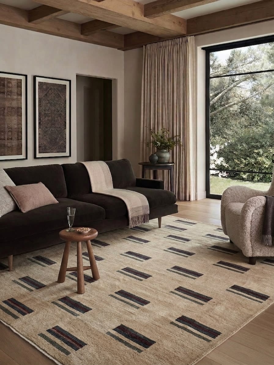 Gabbeh Stripe Grid Sand, Fars Province, Iran modern rug, in sand, Wool, 183x244 cm, Nasim Carpets Malaysia — view 2