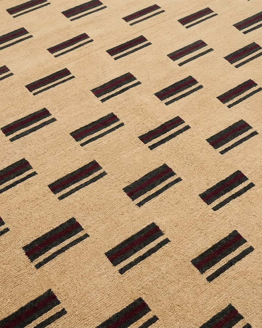 Gabbeh Stripe Grid Sand, Fars Province, Iran modern rug, in sand, Wool, 183x244 cm, Nasim Carpets Malaysia — view 3