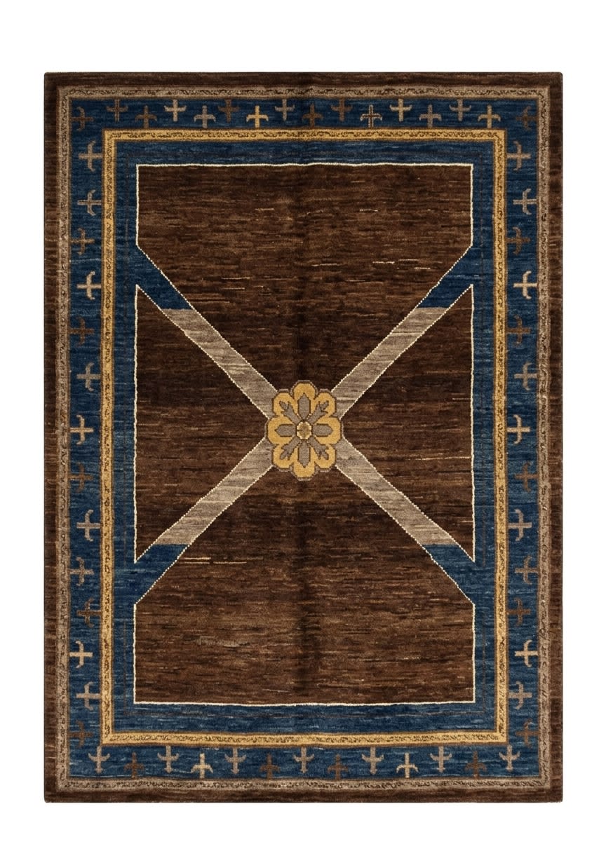 Gabbeh Medallion Brown, Shiraz, Iran modern rug, in chocolate brown, Wool, 125x198 cm, Nasim Carpets Malaysia — view 1