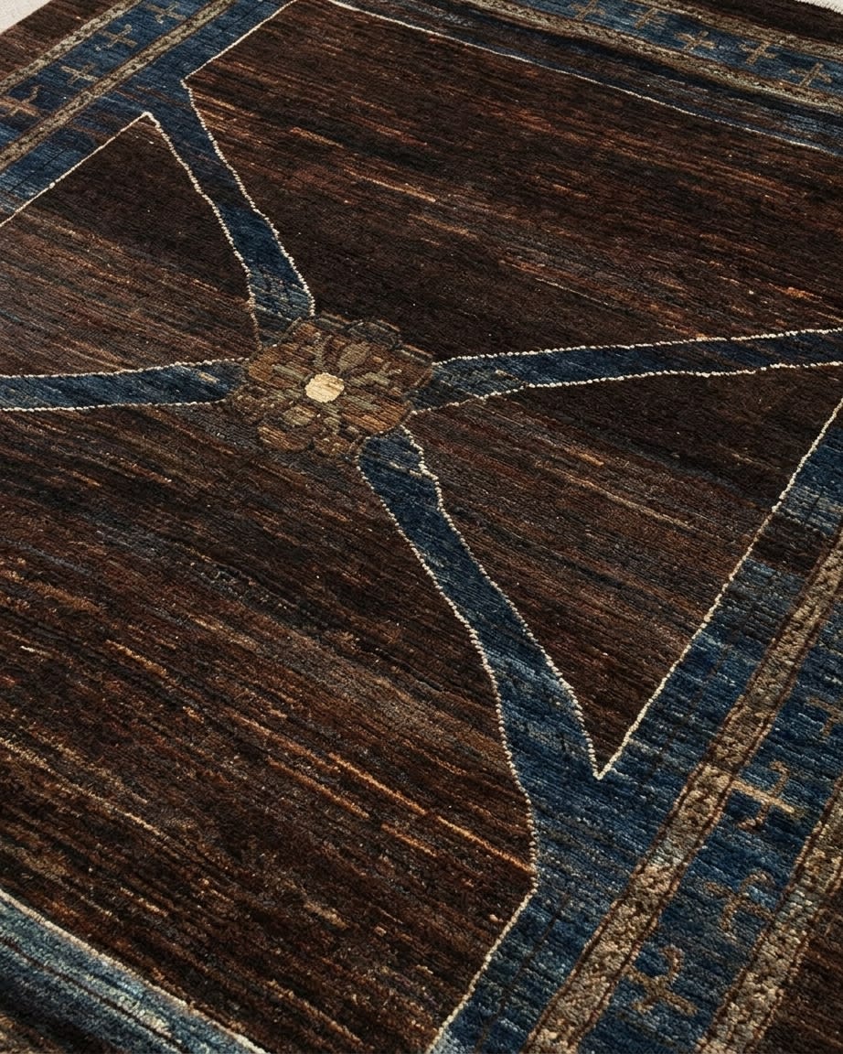 Gabbeh Medallion Brown, Shiraz, Iran modern rug, in chocolate brown, Wool, 125x198 cm, Nasim Carpets Malaysia — view 3