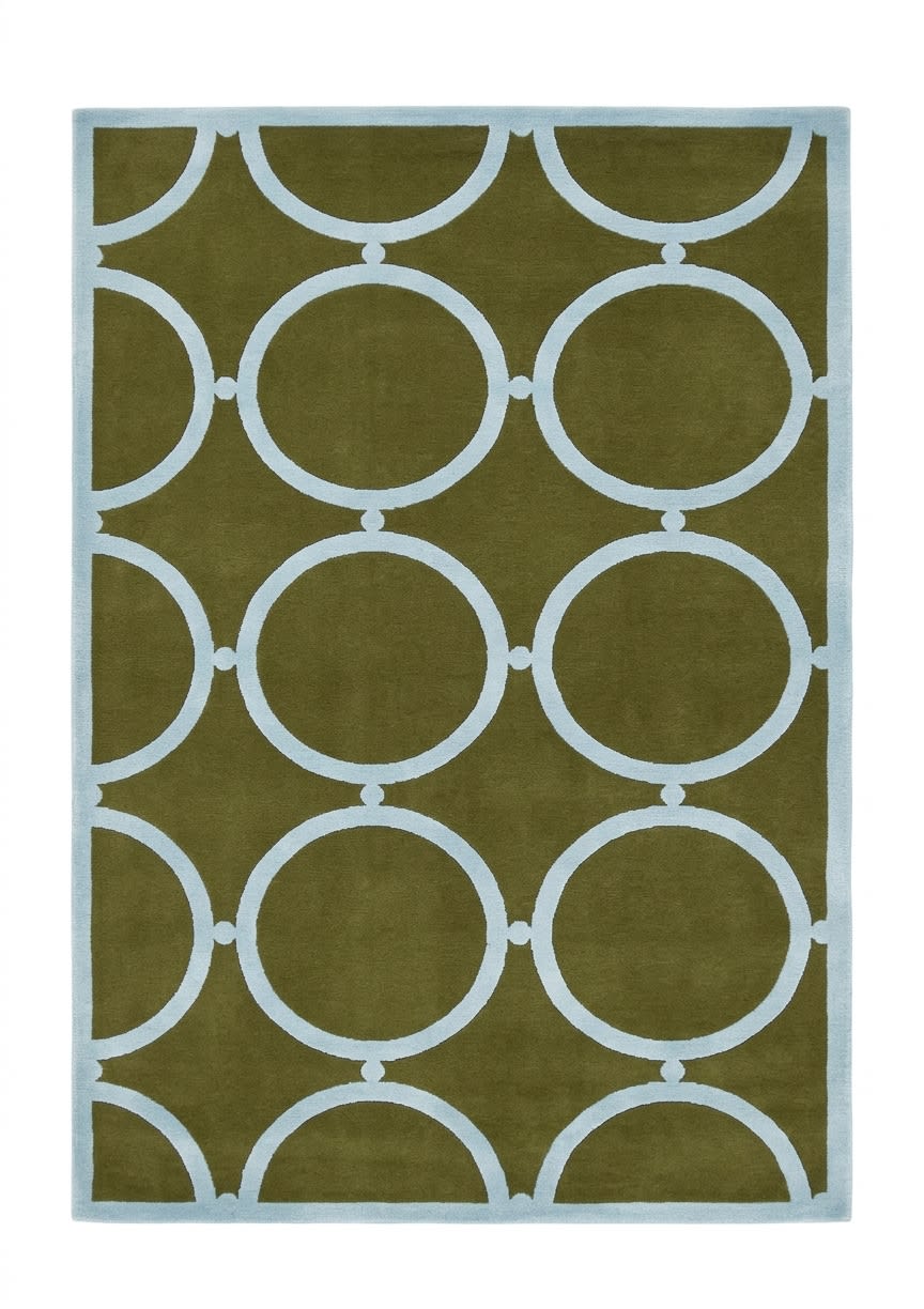 India Modern Circle Olive, Bhadohi, India modern rug, in olive green, Viscose, 122x183 cm, Nasim Carpets Malaysia — view 1