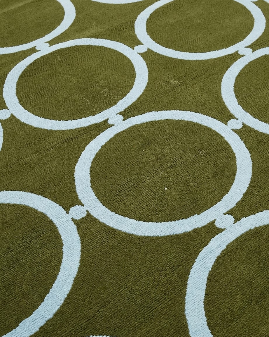 India Modern Circle Olive, Bhadohi, India modern rug, in olive green, Viscose, 122x183 cm, Nasim Carpets Malaysia — view 3
