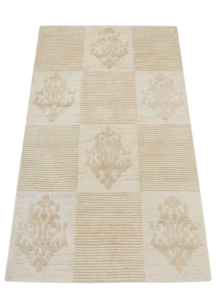 Tibetan Damask Medallion Ivory, Nepal modern rug, in ivory, Silk and Wool, 91x152 cm, Nasim Carpets Malaysia — view 1