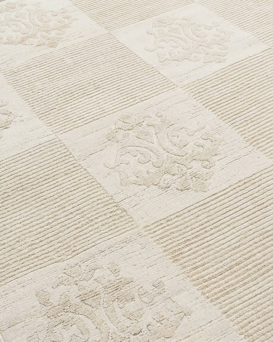 Tibetan Damask Medallion Ivory, Nepal modern rug, in ivory, Silk and Wool, 91x152 cm, Nasim Carpets Malaysia — view 3