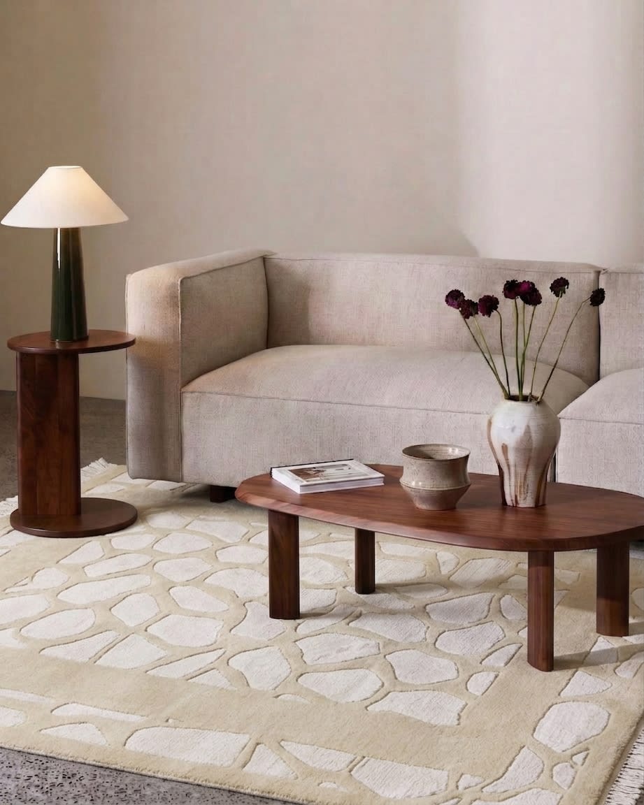 Tibetan Pebble Mosaic Cream, Nepal modern rug, in cream, Wool, 91x152 cm, Nasim Carpets Malaysia — view 2