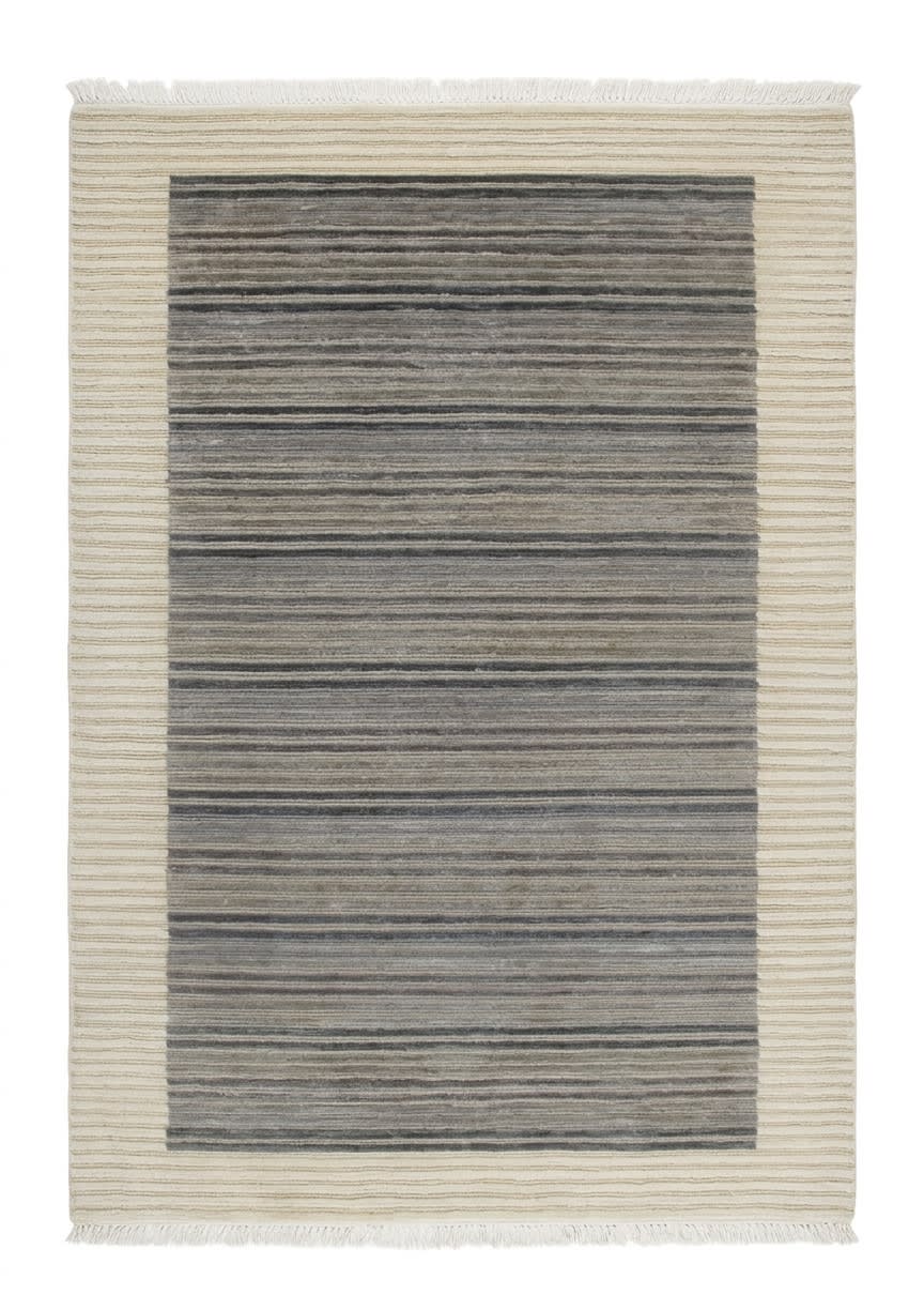 Tibetan Linear Stripe Grey, Nepal modern rug, in charcoal grey, Silk and Wool, 91x152 cm, Nasim Carpets Malaysia — view 1