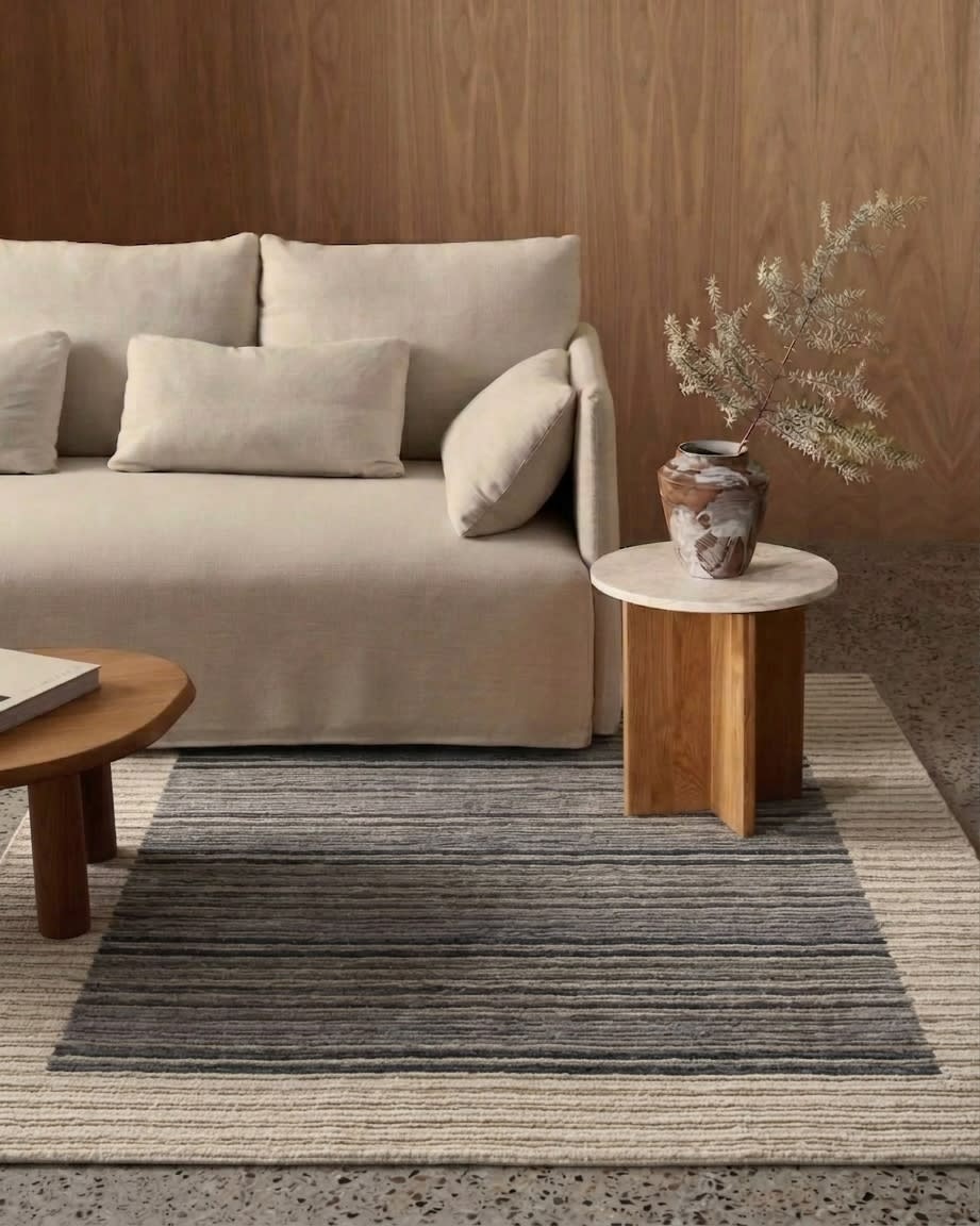 Tibetan Linear Stripe Grey, Nepal modern rug, in charcoal grey, Silk and Wool, 91x152 cm, Nasim Carpets Malaysia — view 2