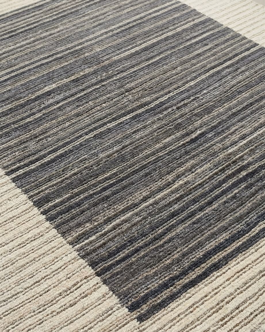 Tibetan Linear Stripe Grey, Nepal modern rug, in charcoal grey, Silk and Wool, 91x152 cm, Nasim Carpets Malaysia — view 3