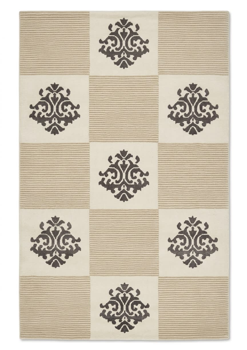 Tibetan Damask Checkerboard Ivory, Nepal modern rug, in ivory, Silk and Wool, 91x152 cm, Nasim Carpets Malaysia — view 1