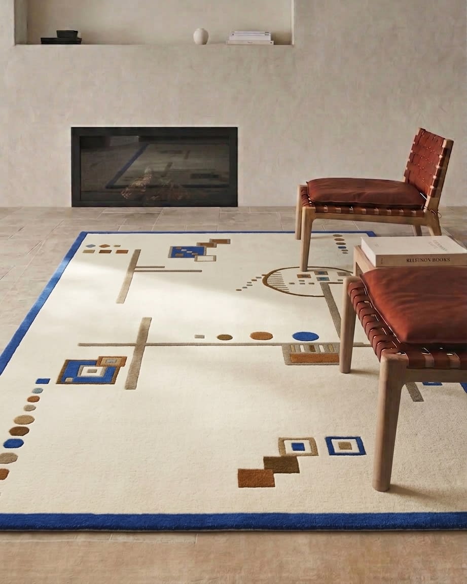 Tibetan Bauhaus Geometric Cream, Nepal modern rug, in cream, Wool, 91x152 cm, Nasim Carpets Malaysia — view 2