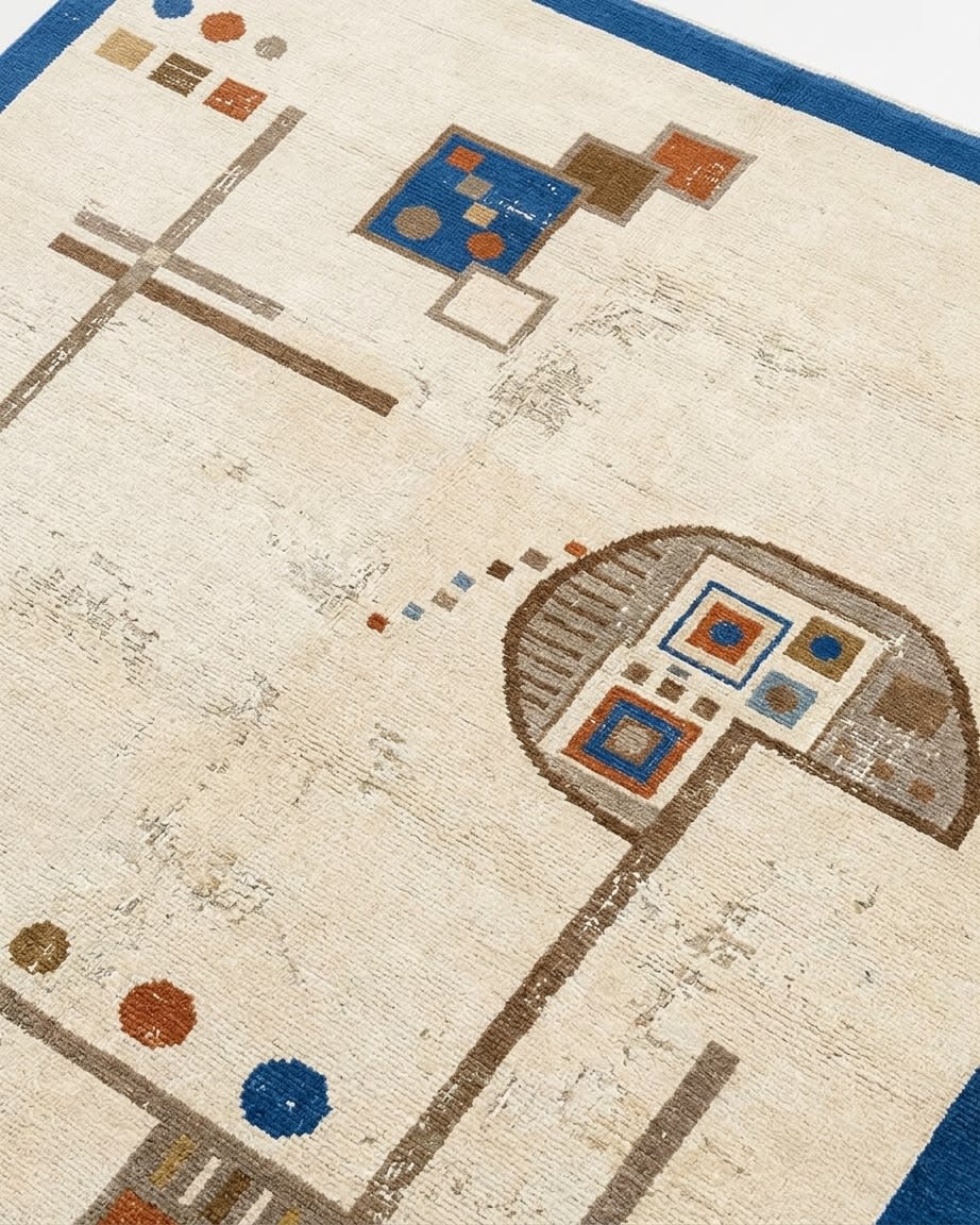 Tibetan Bauhaus Geometric Cream, Nepal modern rug, in cream, Wool, 91x152 cm, Nasim Carpets Malaysia — view 3