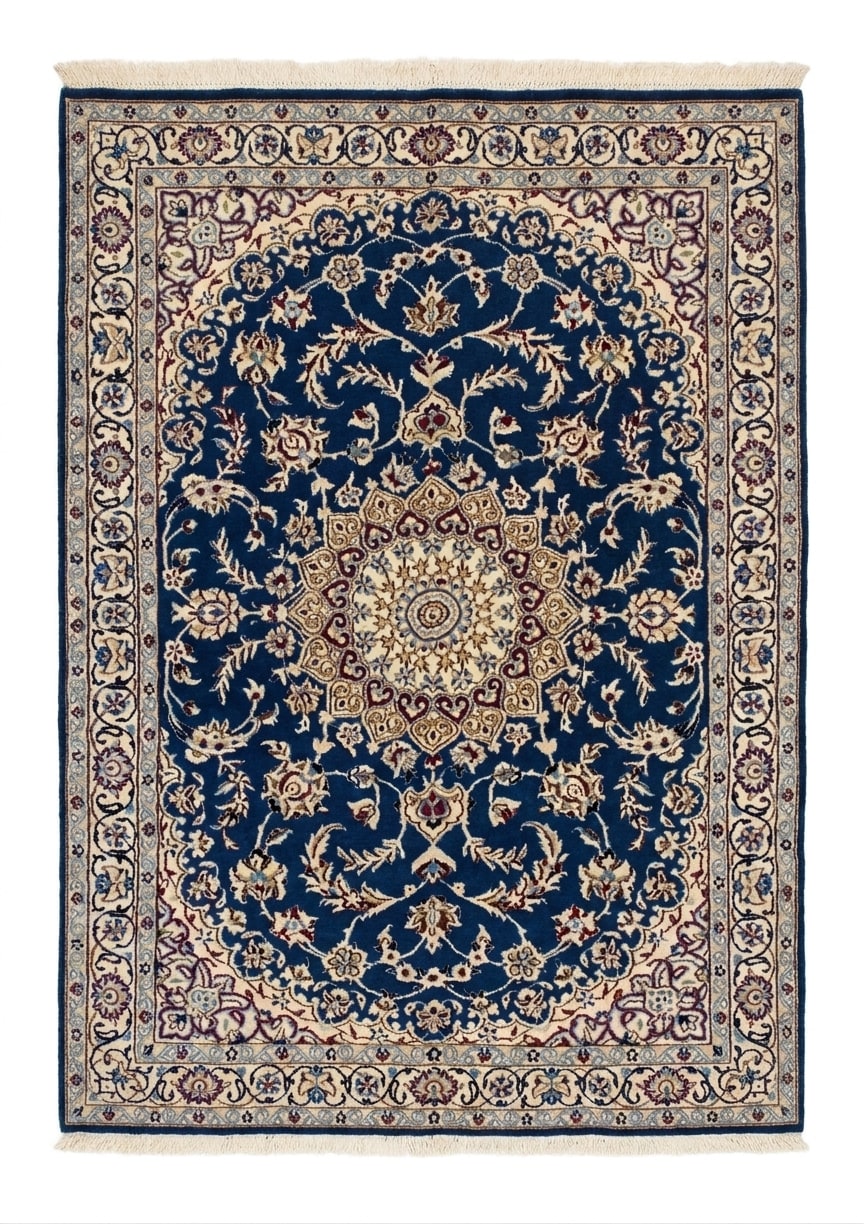 Nain Medallion Navy, Nain persian rug, in navy blue, Silk and Wool, 122x183 cm, Nasim Carpets Malaysia — view 1