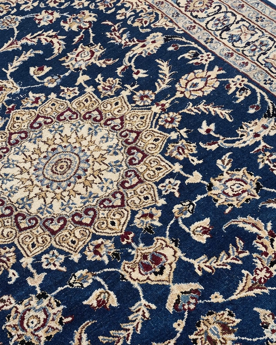 Nain Medallion Navy, Nain persian rug, in navy blue, Silk and Wool, 122x183 cm, Nasim Carpets Malaysia — view 3