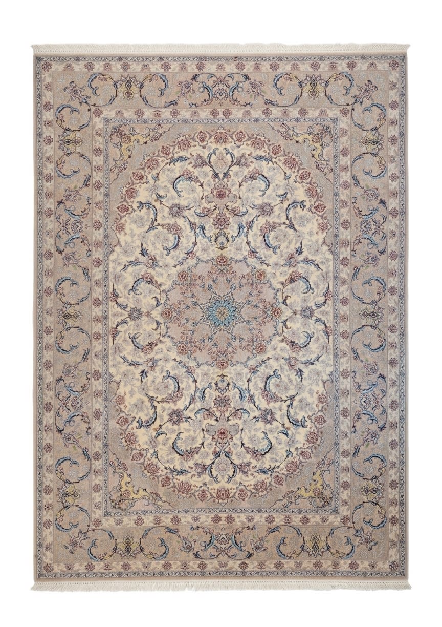 Isfahan Medallion Ivory, Isfahan persian rug, in ivory, Wool, 213x304 cm, Nasim Carpets Malaysia — view 1