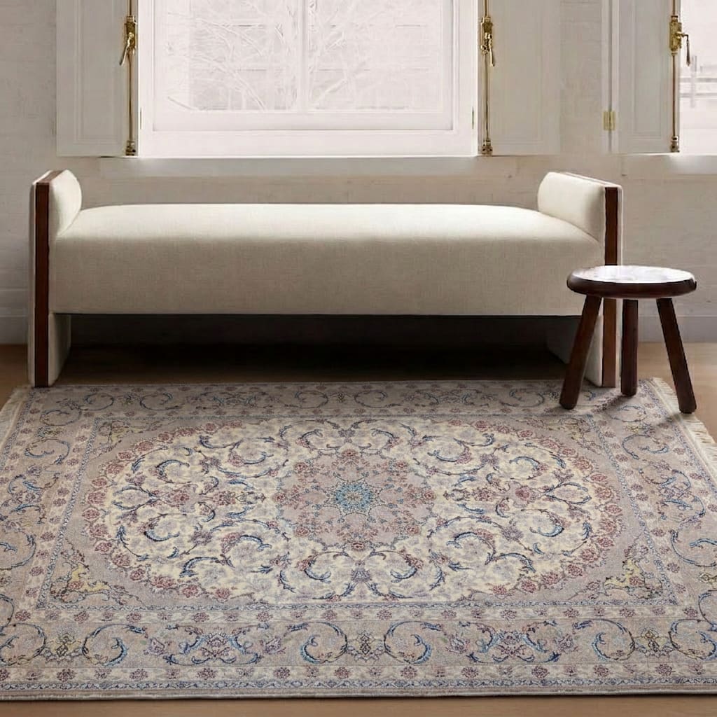 Isfahan Medallion Ivory, Isfahan persian rug, in ivory, Wool, 213x304 cm, Nasim Carpets Malaysia — view 2