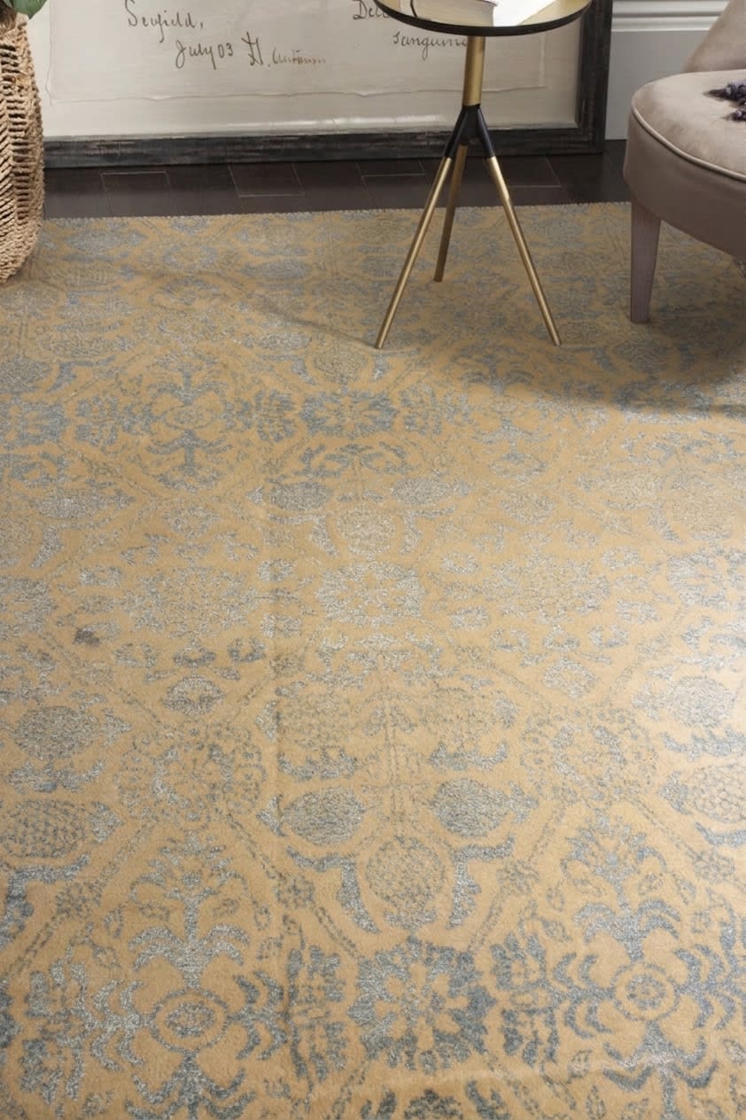Indian Damask Silver Gold, Jaipur, India modern rug, in gold, Wool, 91x162 cm, Nasim Carpets Malaysia — view 2