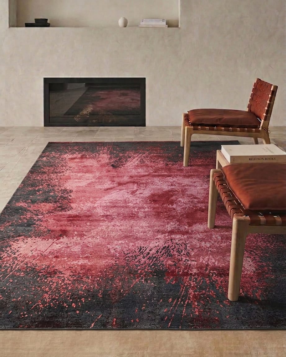 Belgian Abstract Splash Crimson, Belgium modern rug, in crimson red, Wool, 201x299 cm, Nasim Carpets Malaysia — view 2