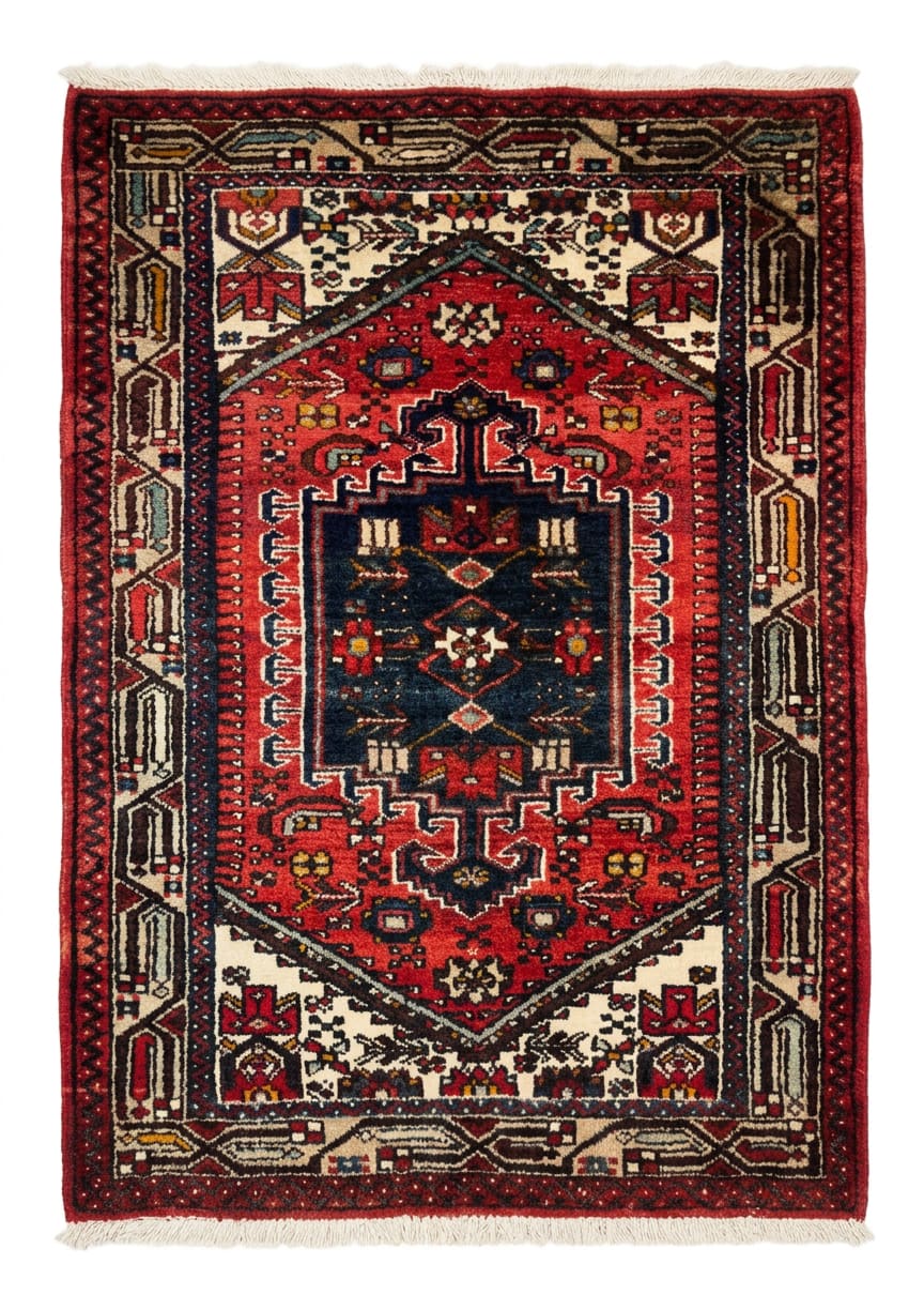 Hamadan Stepped Medallion Red, Hamadan, Iran tribal rug, in madder red, Wool, 91x152 cm, Nasim Carpets Malaysia — view 1