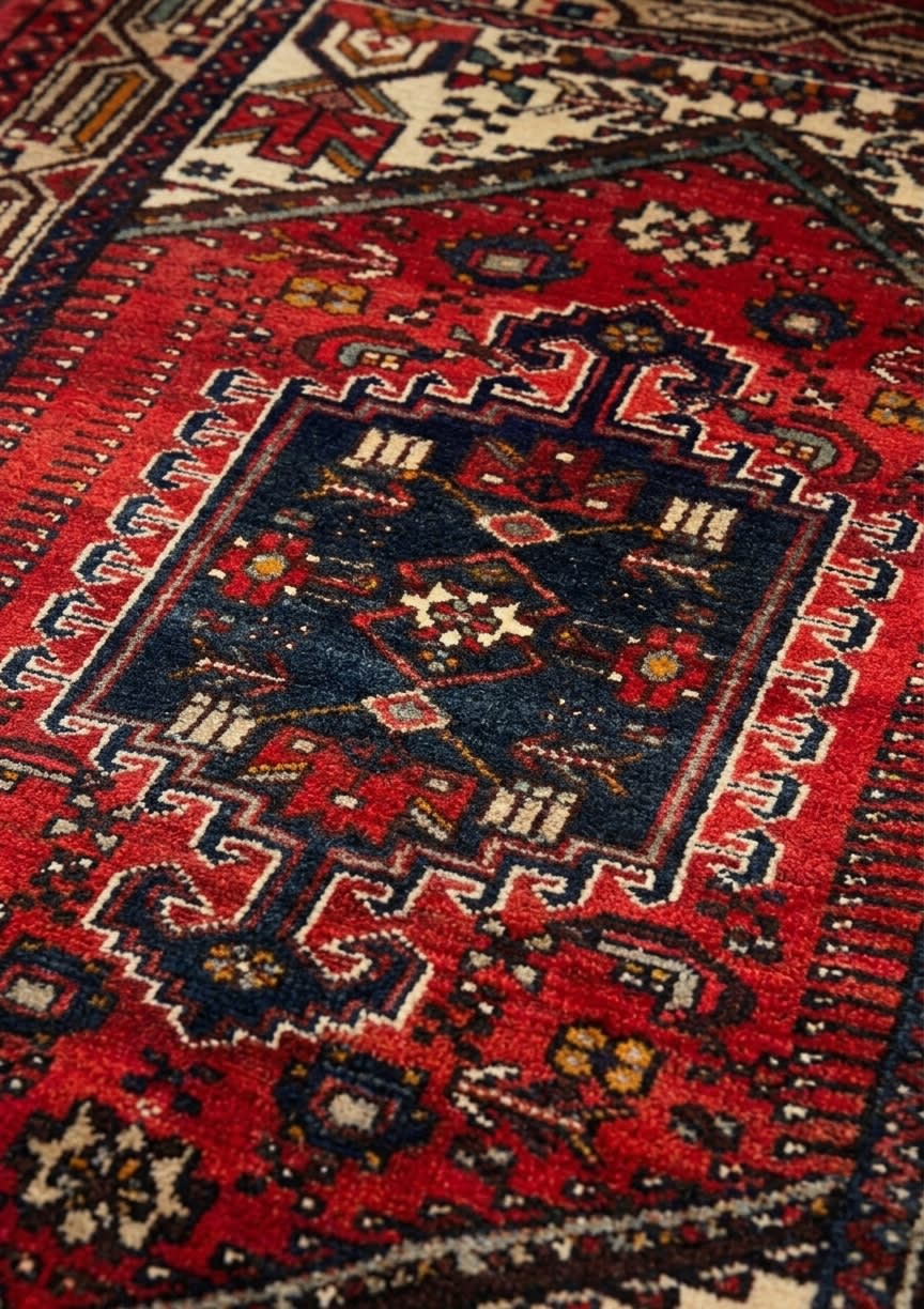Hamadan Stepped Medallion Red, Hamadan, Iran tribal rug, in madder red, Wool, 91x152 cm, Nasim Carpets Malaysia — view 3