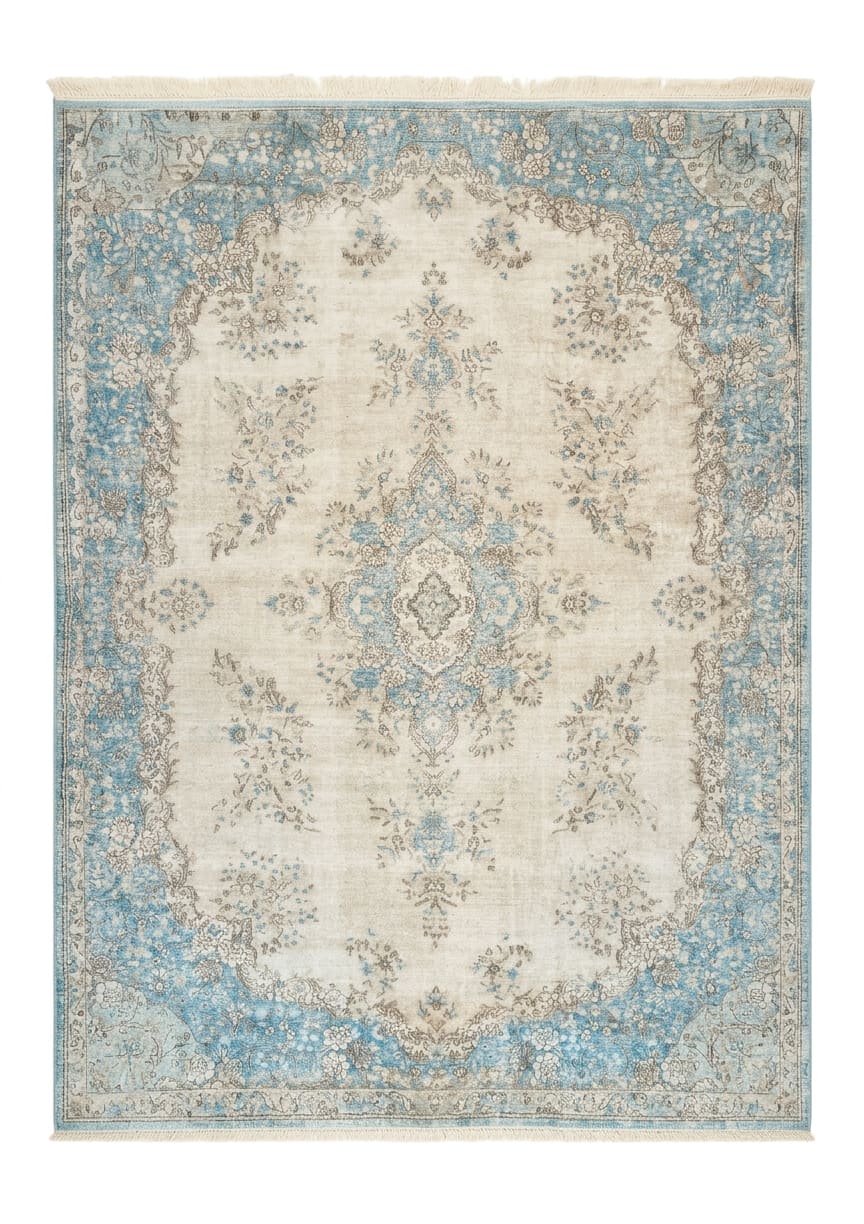 Kerman Medallion Ice Blue, Kerman persian rug, in ice blue, Wool, 243x304 cm, Nasim Carpets Malaysia — view 1