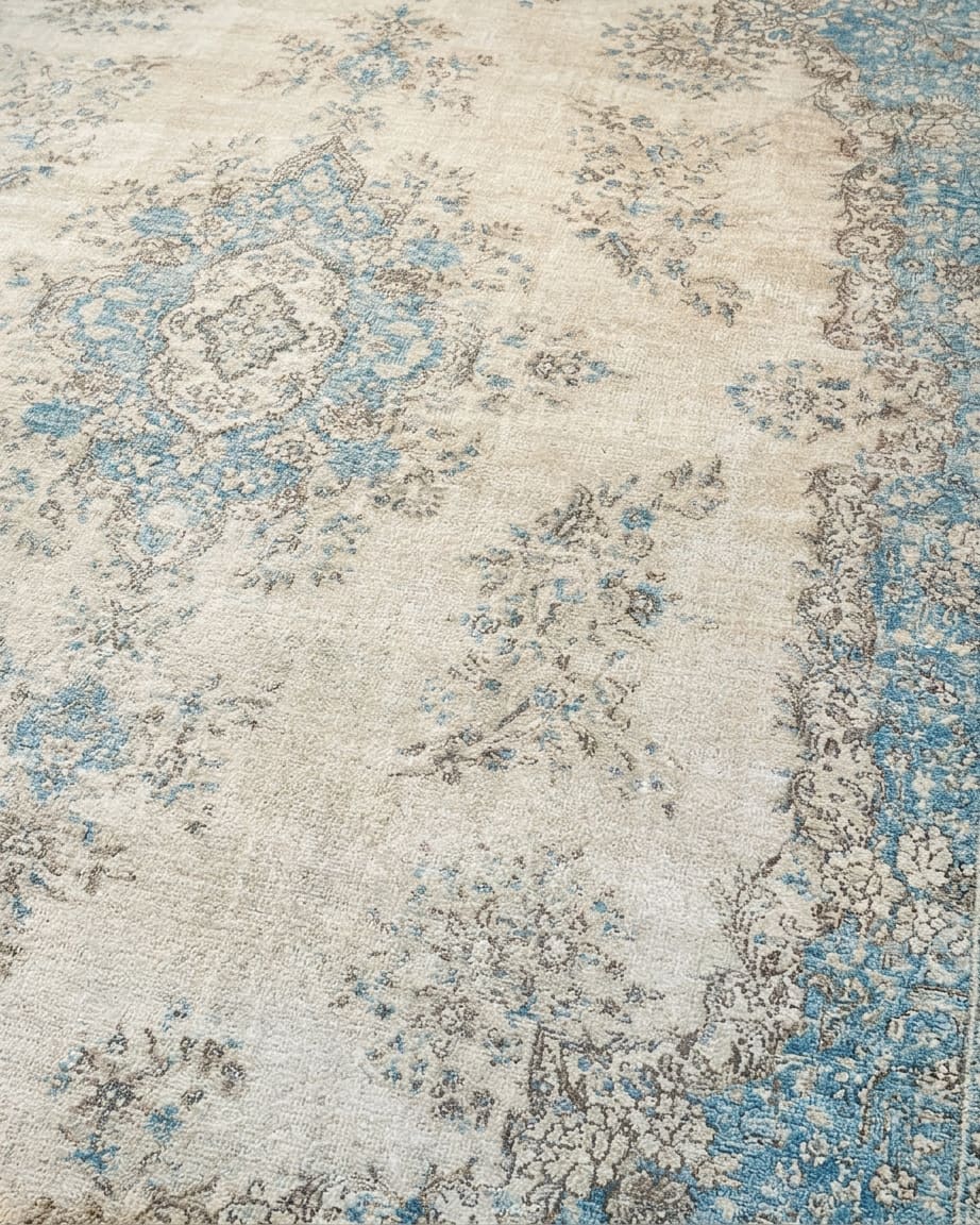 Kerman Medallion Ice Blue, Kerman persian rug, in ice blue, Wool, 243x304 cm, Nasim Carpets Malaysia — view 3