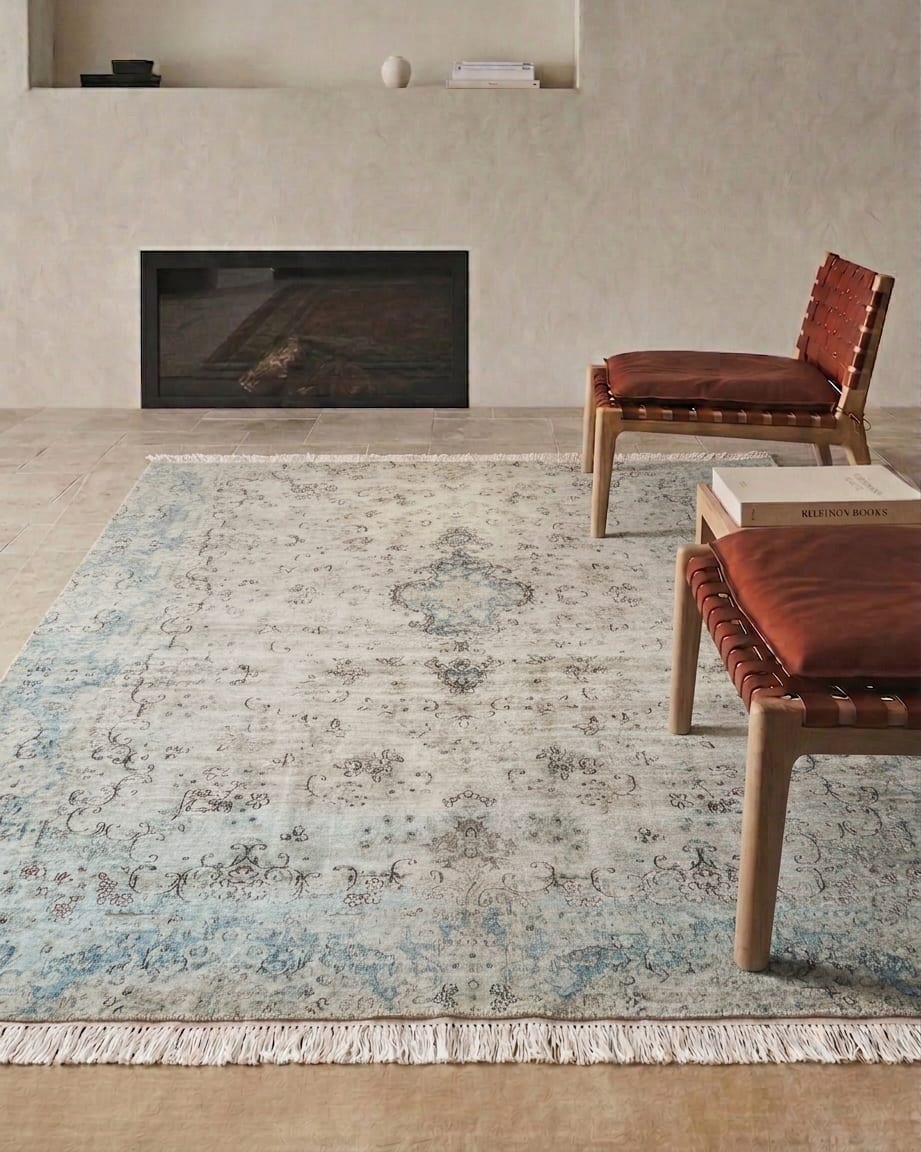 Kashan Open-Field Medallion Seafoam, Kashan persian rug, in ice blue, Wool, 243x304 cm, Nasim Carpets Malaysia — view 2