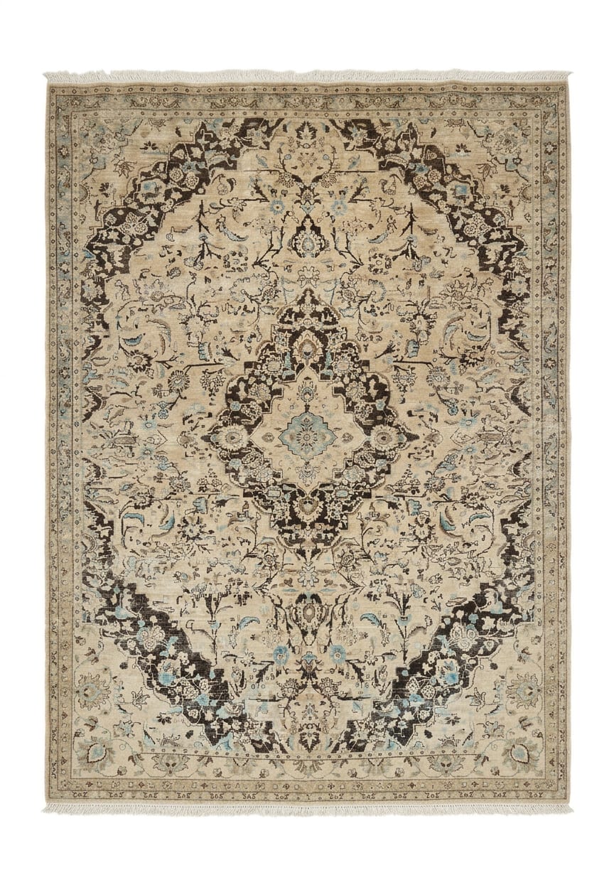 Tabriz Shah Abbas Medallion Ivory, Tabriz persian rug, in ivory, Wool, 182x274 cm, Nasim Carpets Malaysia — view 1