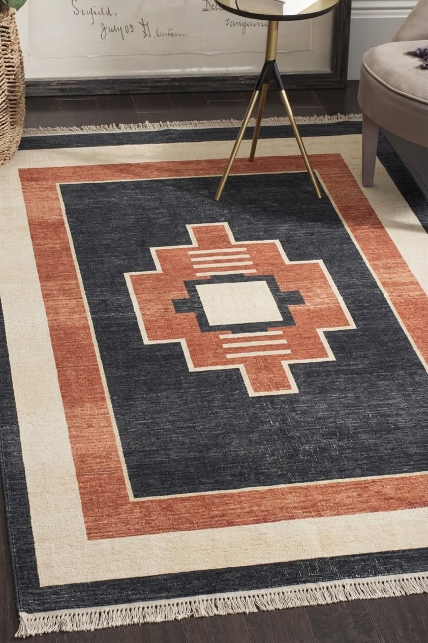 Kazak Geometric Medallion Charcoal, Iran modern rug, in charcoal, Wool, 91x152 cm, Nasim Carpets Malaysia — view 2