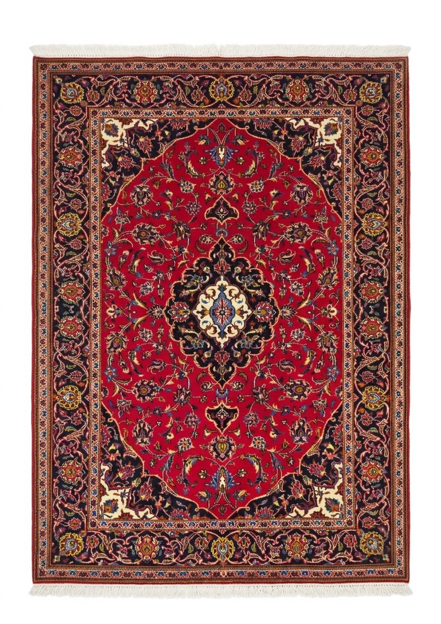 Kashan Medallion Red, Kashan, Iran persian rug, in crimson red, Wool, 146x213 cm, Nasim Carpets Malaysia — view 1