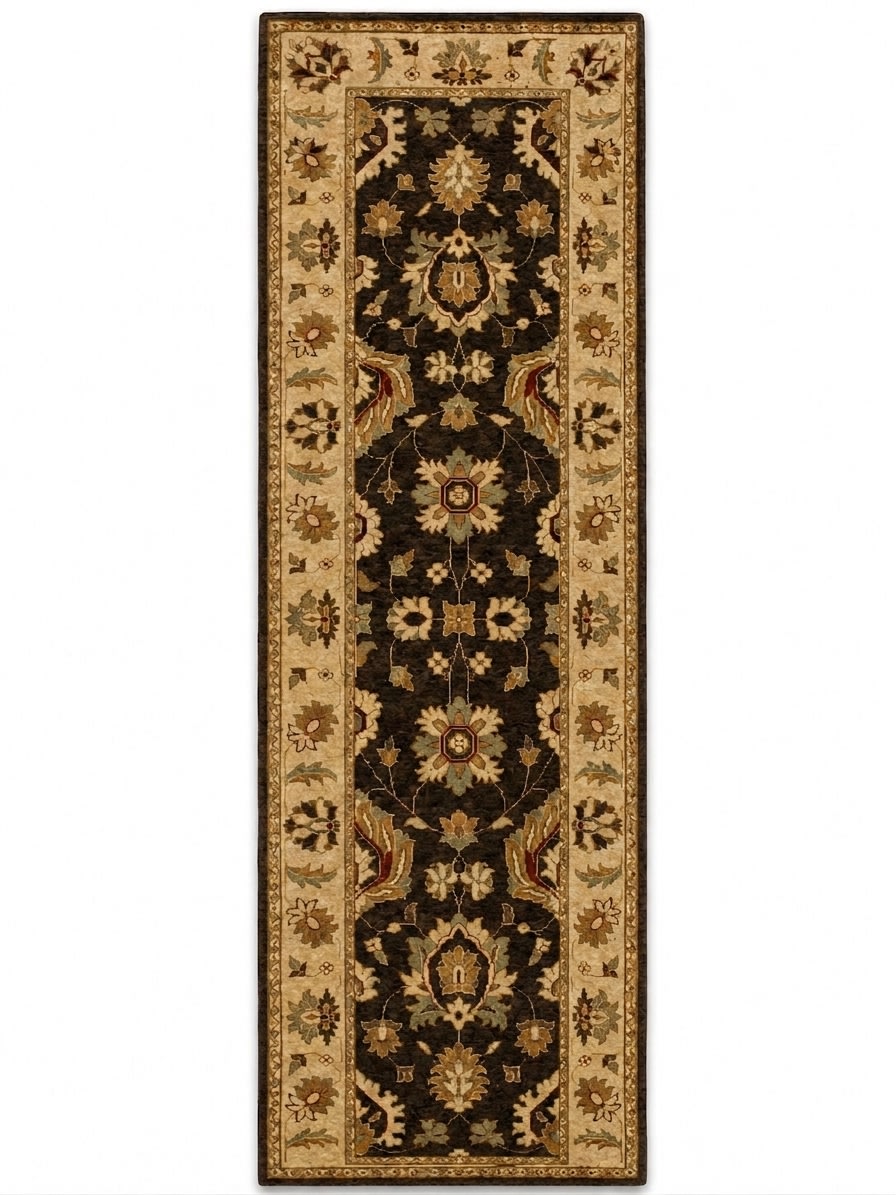 Peshawar Sultanabad Floral Runner Brown, Peshawar, Pakistan persian rug, in chocolate brown, Wool, 85x277 cm, Nasim Carpets Malaysia — view 1