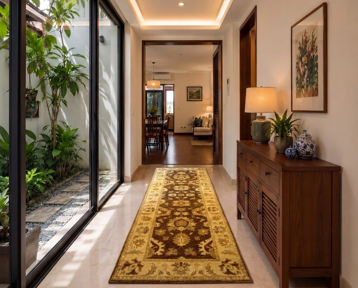 Peshawar Sultanabad Floral Runner Brown, Peshawar, Pakistan persian rug, in chocolate brown, Wool, 85x277 cm, Nasim Carpets Malaysia — view 2