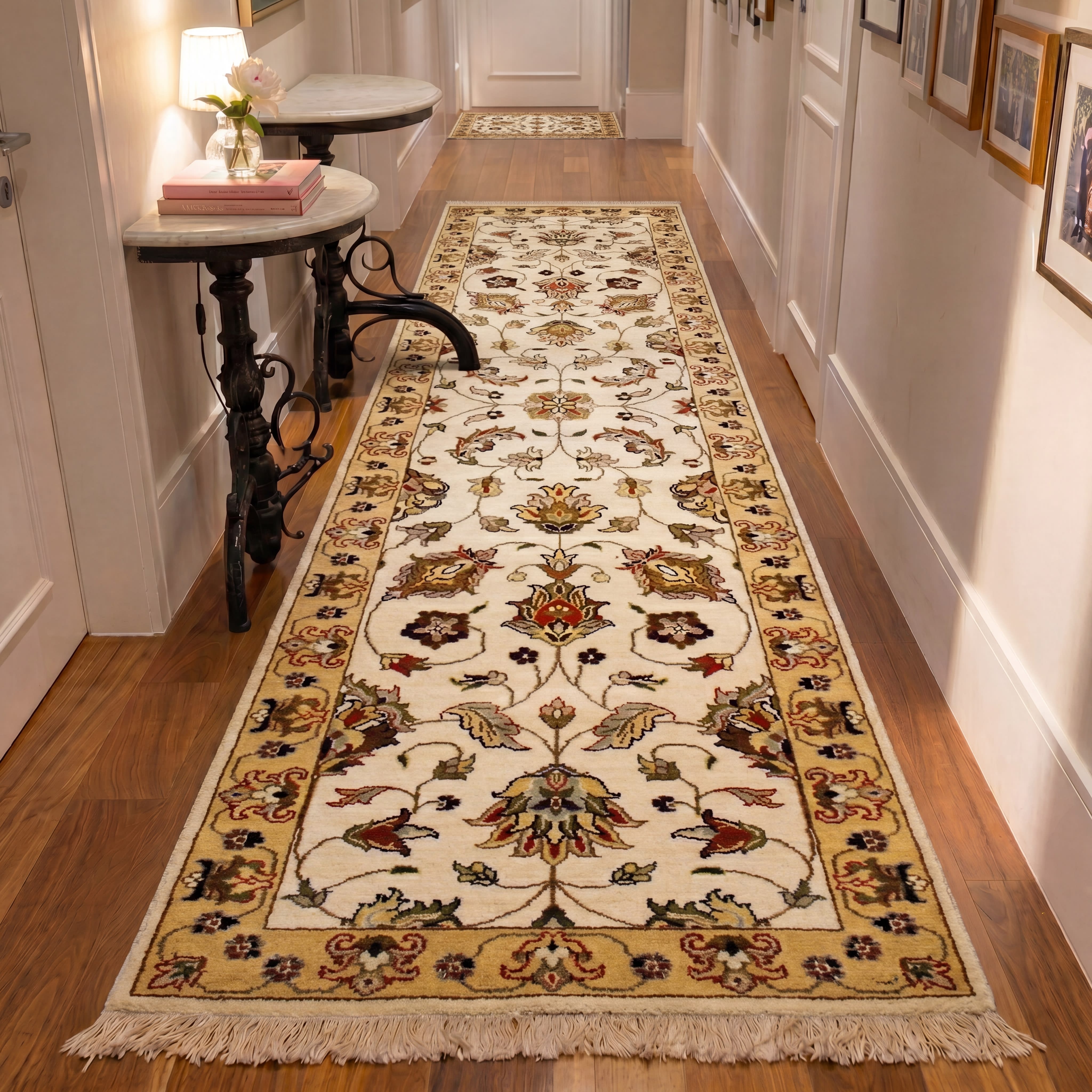 Agra Floral Vine Ivory, Agra, India persian rug, in ivory, Wool, 79x305 cm, Nasim Carpets Malaysia — view 2