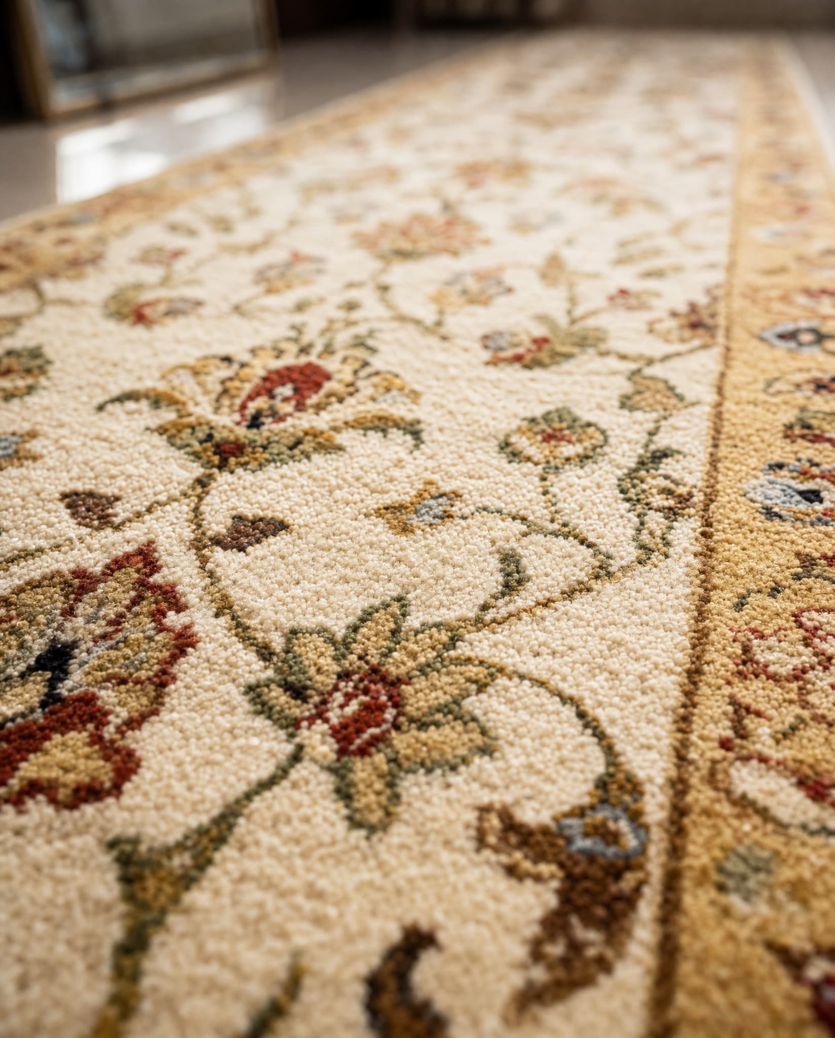 Agra Floral Vine Ivory, Agra, India persian rug, in ivory, Wool, 79x305 cm, Nasim Carpets Malaysia — view 3