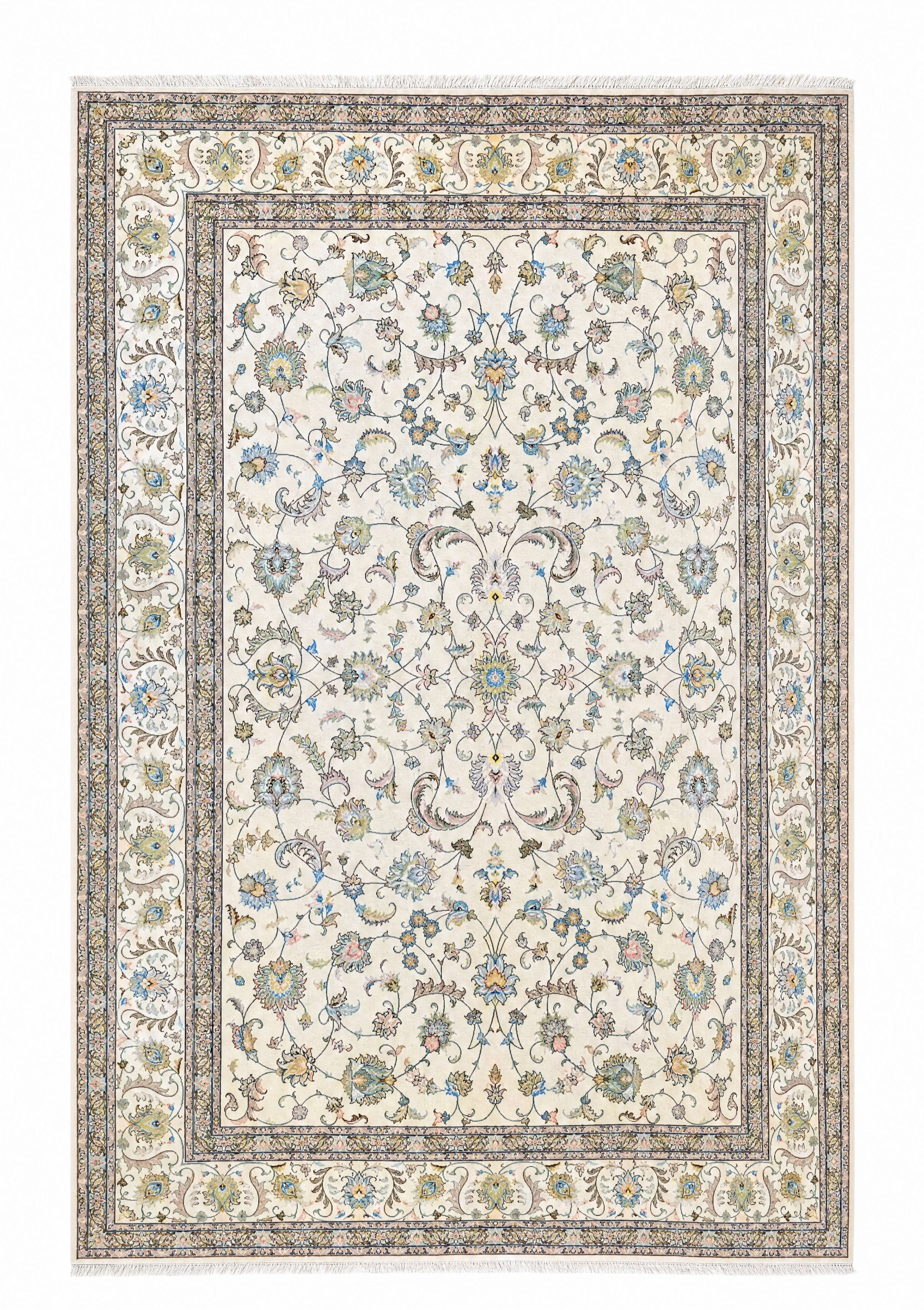 Tabriz Shah Abbasi Ivory, Tabriz, Iran persian rug, in ivory, Silk and Wool, 244x357 cm, Nasim Carpets Malaysia — view 1