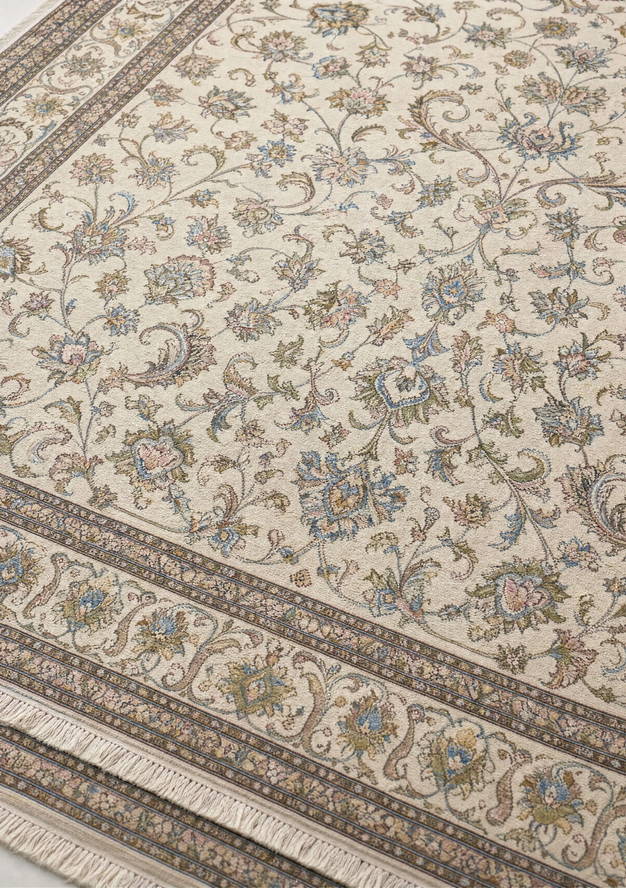 Tabriz Shah Abbasi Ivory, Tabriz, Iran persian rug, in ivory, Silk and Wool, 244x357 cm, Nasim Carpets Malaysia — view 3