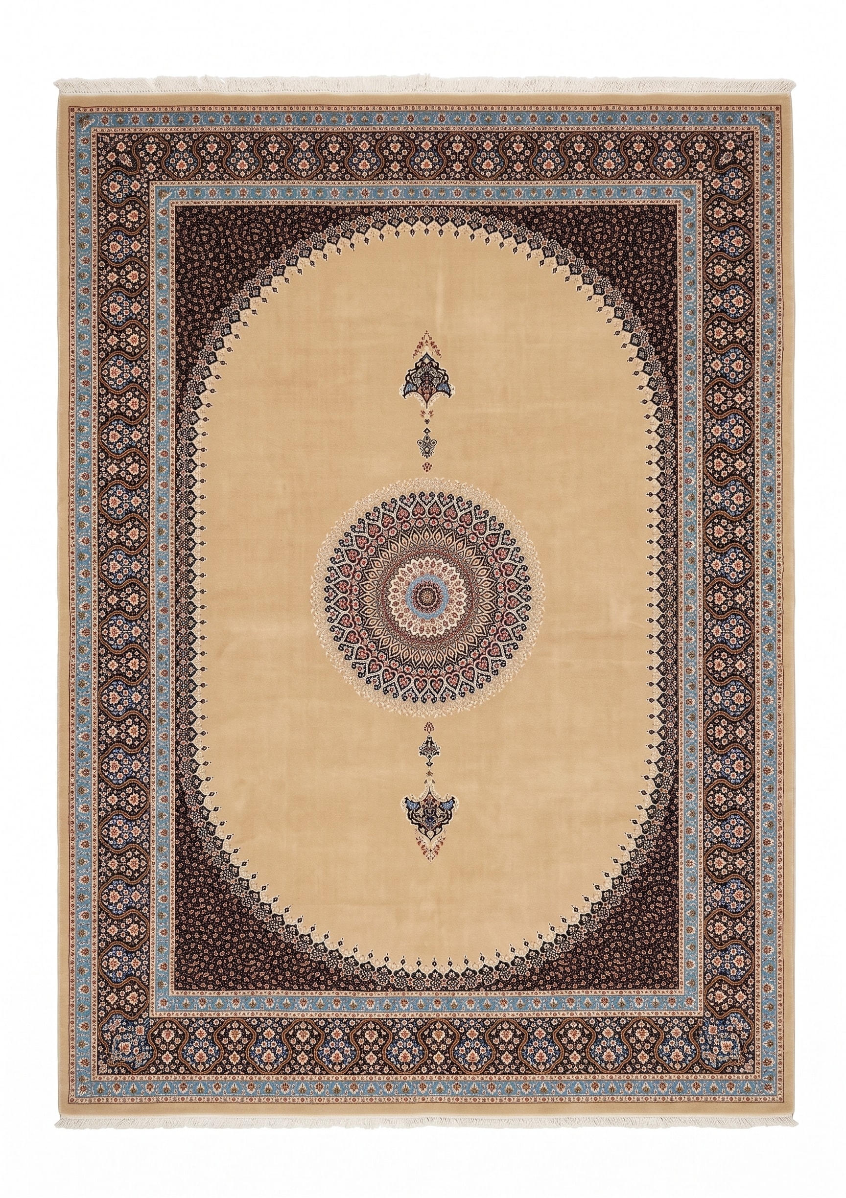 Tabriz Gombad Medallion Beige, Tabriz, Iran bespoke rug, in champagne beige, Viscose, 91x152 cm, Nasim Carpets Malaysia — view 1