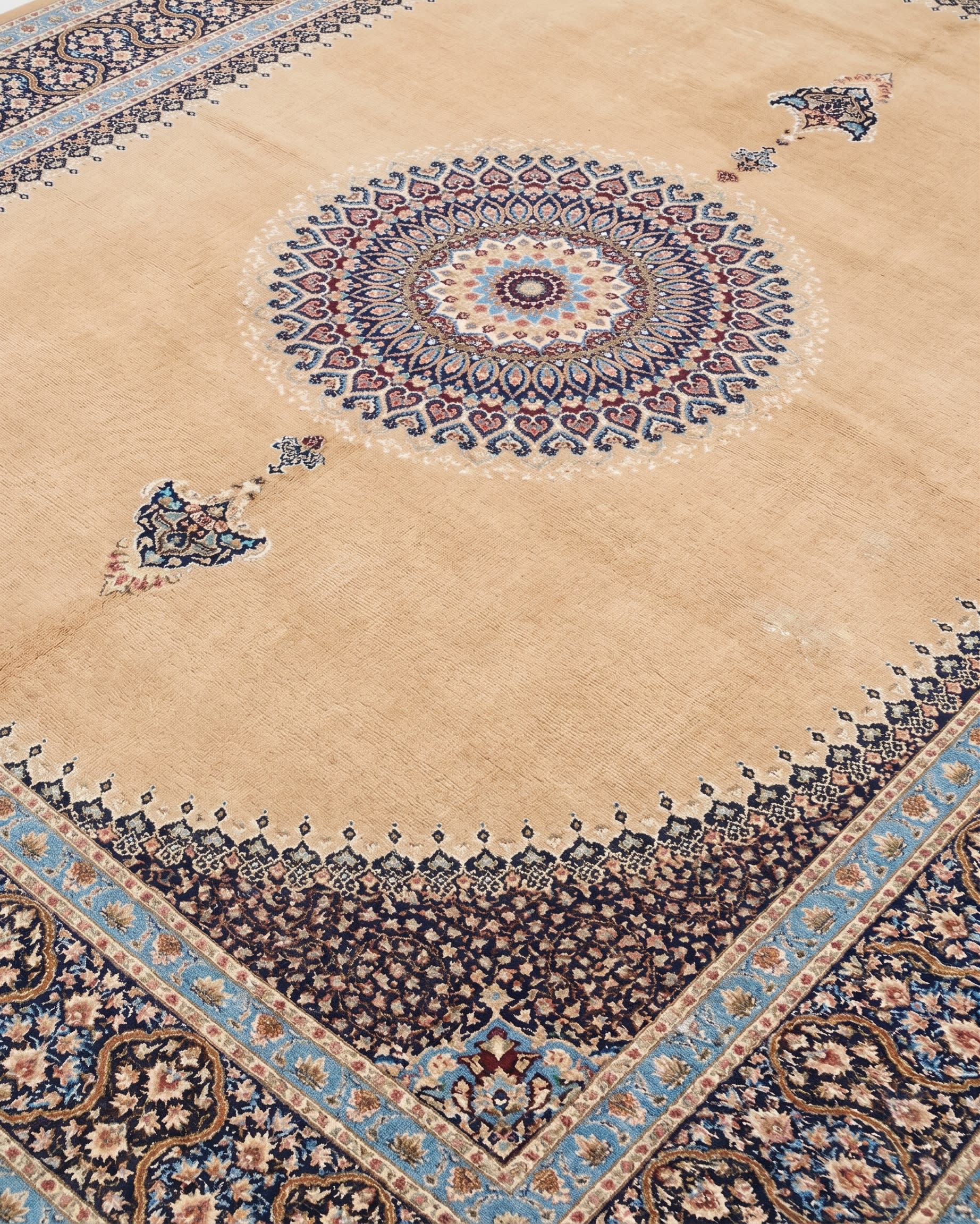 Tabriz Gombad Medallion Beige, Tabriz, Iran bespoke rug, in champagne beige, Viscose, 91x152 cm, Nasim Carpets Malaysia — view 3