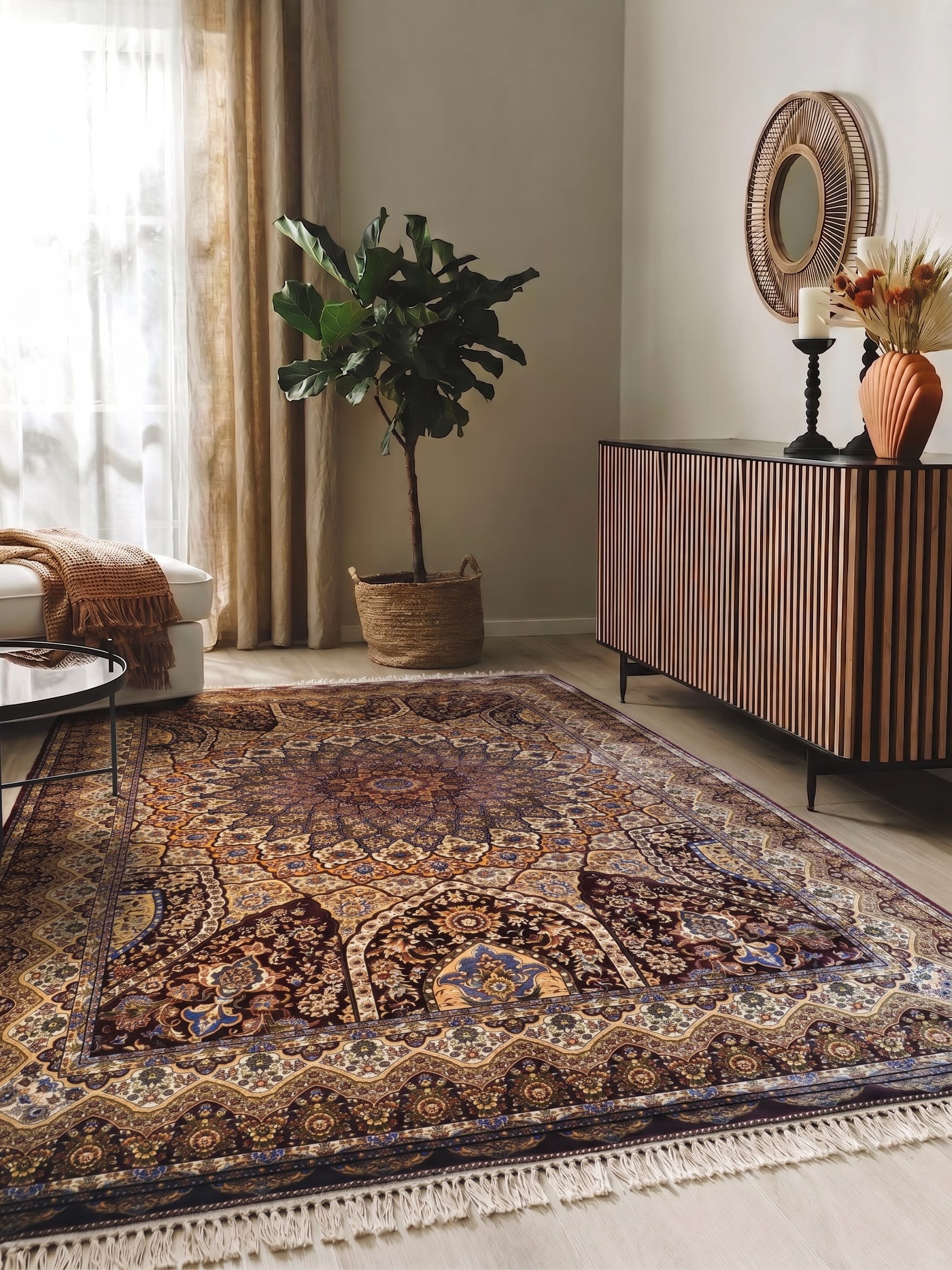 Isfahan Gonbad Medallion Burgundy, Iran bespoke rug, in burgundy, Viscose, 91x152 cm, Nasim Carpets Malaysia — view 2