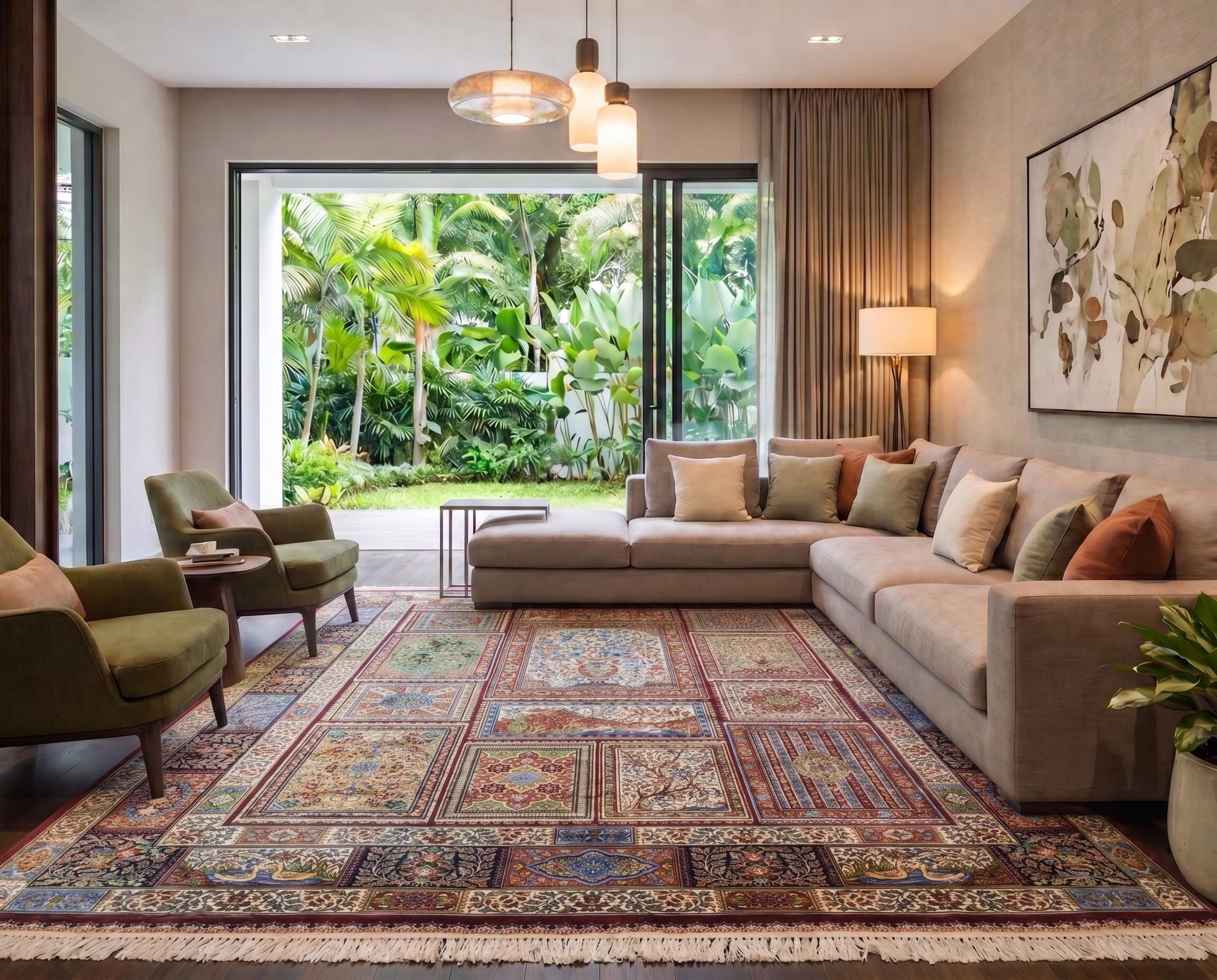Qum Compartmental Garden Burgundy, Qum, Iran bespoke rug, in burgundy, Viscose, 91x152 cm, Nasim Carpets Malaysia — view 2