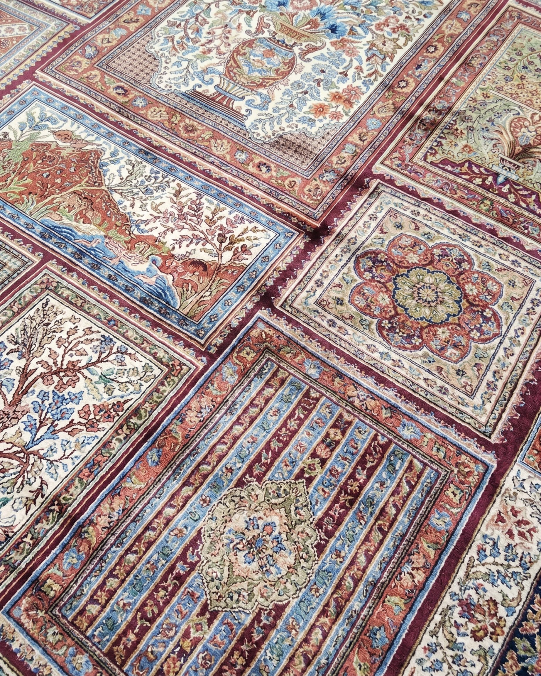 Qum Compartmental Garden Burgundy, Qum, Iran bespoke rug, in burgundy, Viscose, 91x152 cm, Nasim Carpets Malaysia — view 3