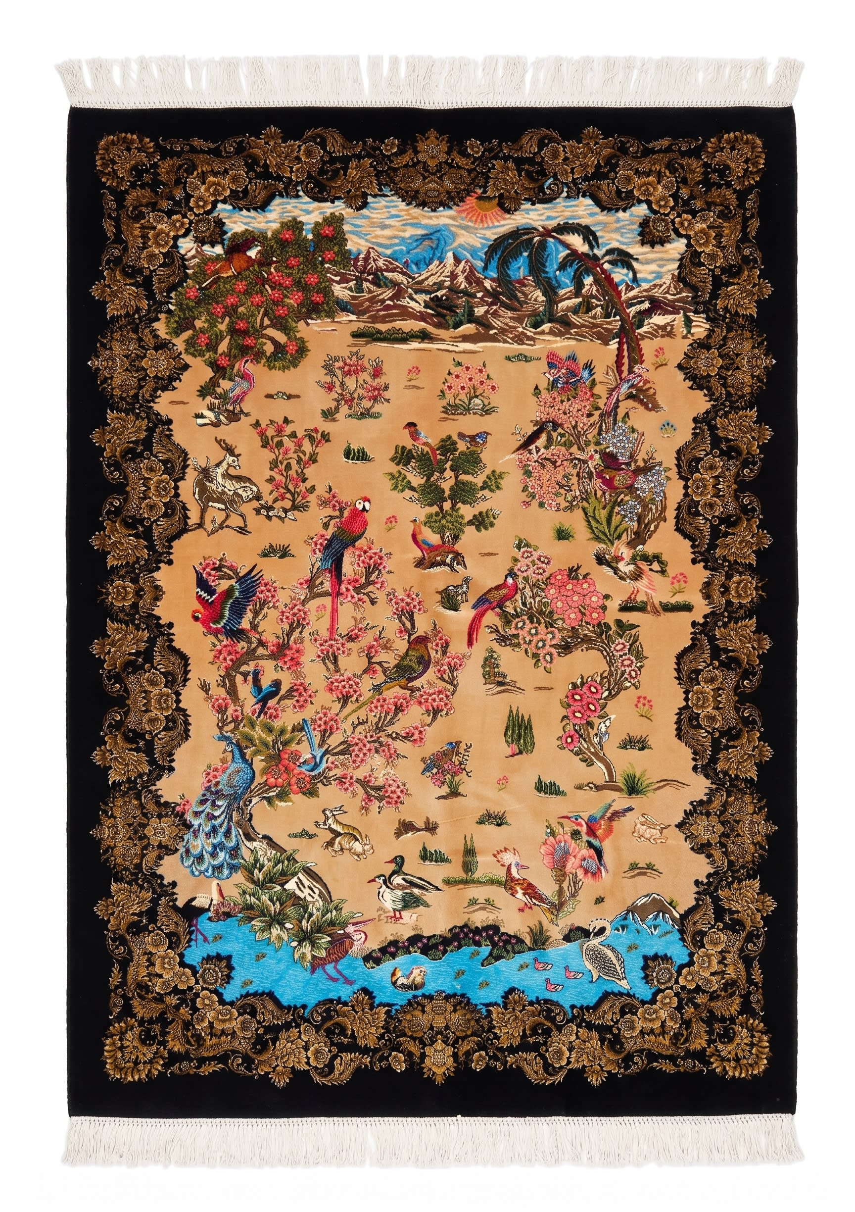 Qom Tree of Life Ebony, Qom, Iran bespoke rug, in camel, Viscose, 91x152 cm, Nasim Carpets Malaysia — view 1