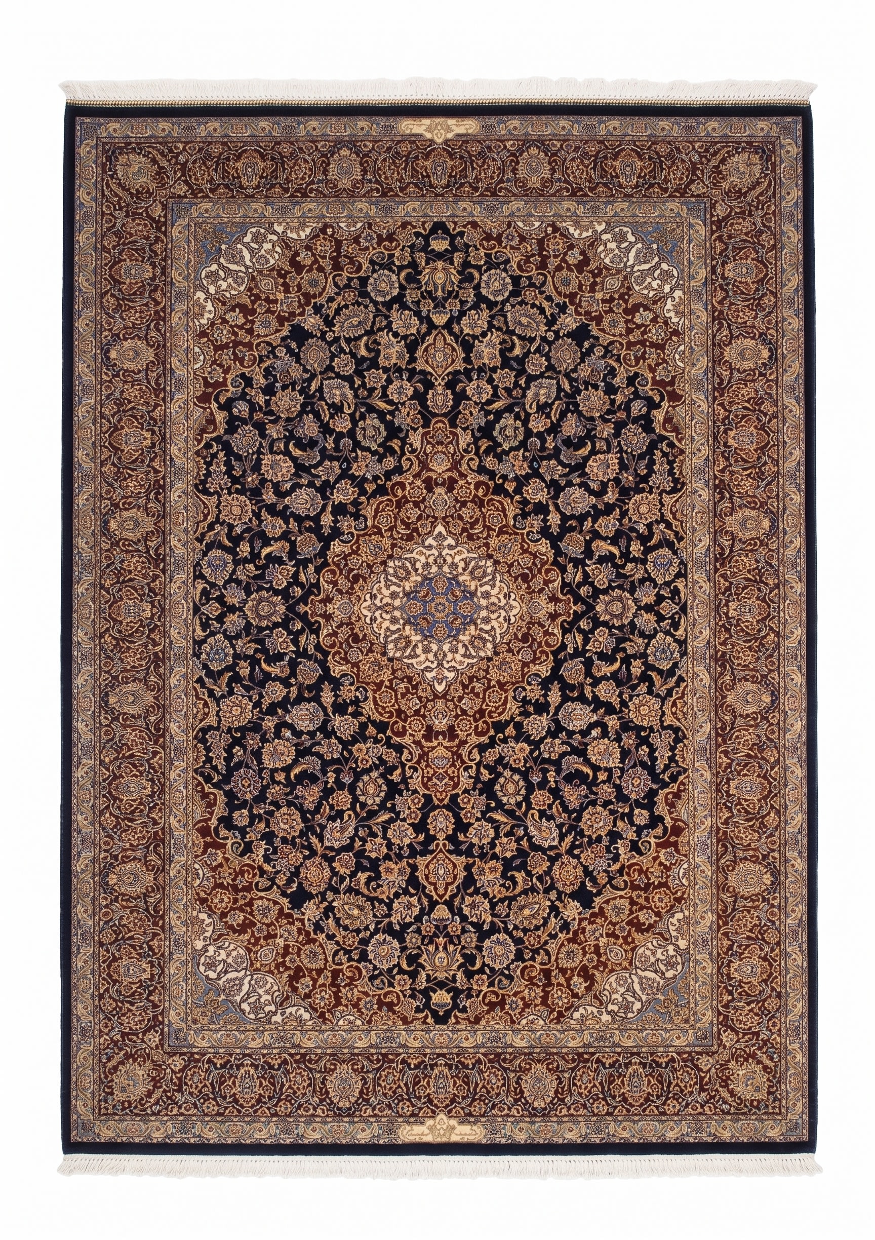 Isfahan Medallion Navy, Isfahan, Iran bespoke rug, in midnight navy, Viscose, 91x152 cm, Nasim Carpets Malaysia — view 1