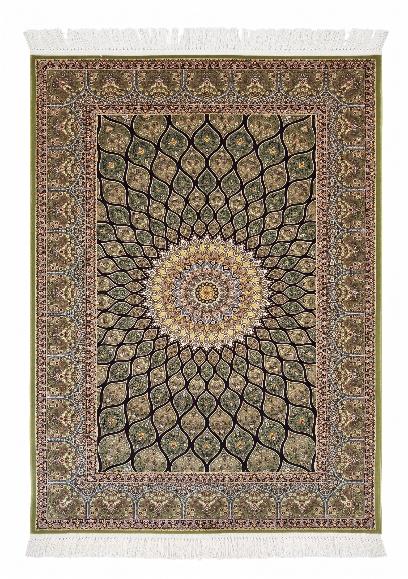 Qom Gonbad Olive, Qom, Iran bespoke rug, in olive green, Viscose, 91x152 cm, Nasim Carpets Malaysia — view 1