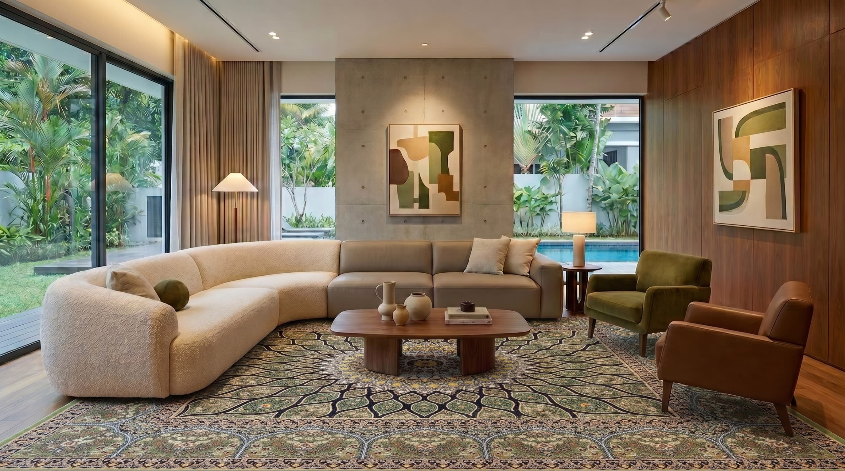 Qom Gonbad Olive, Qom, Iran bespoke rug, in olive green, Viscose, 91x152 cm, Nasim Carpets Malaysia — view 2
