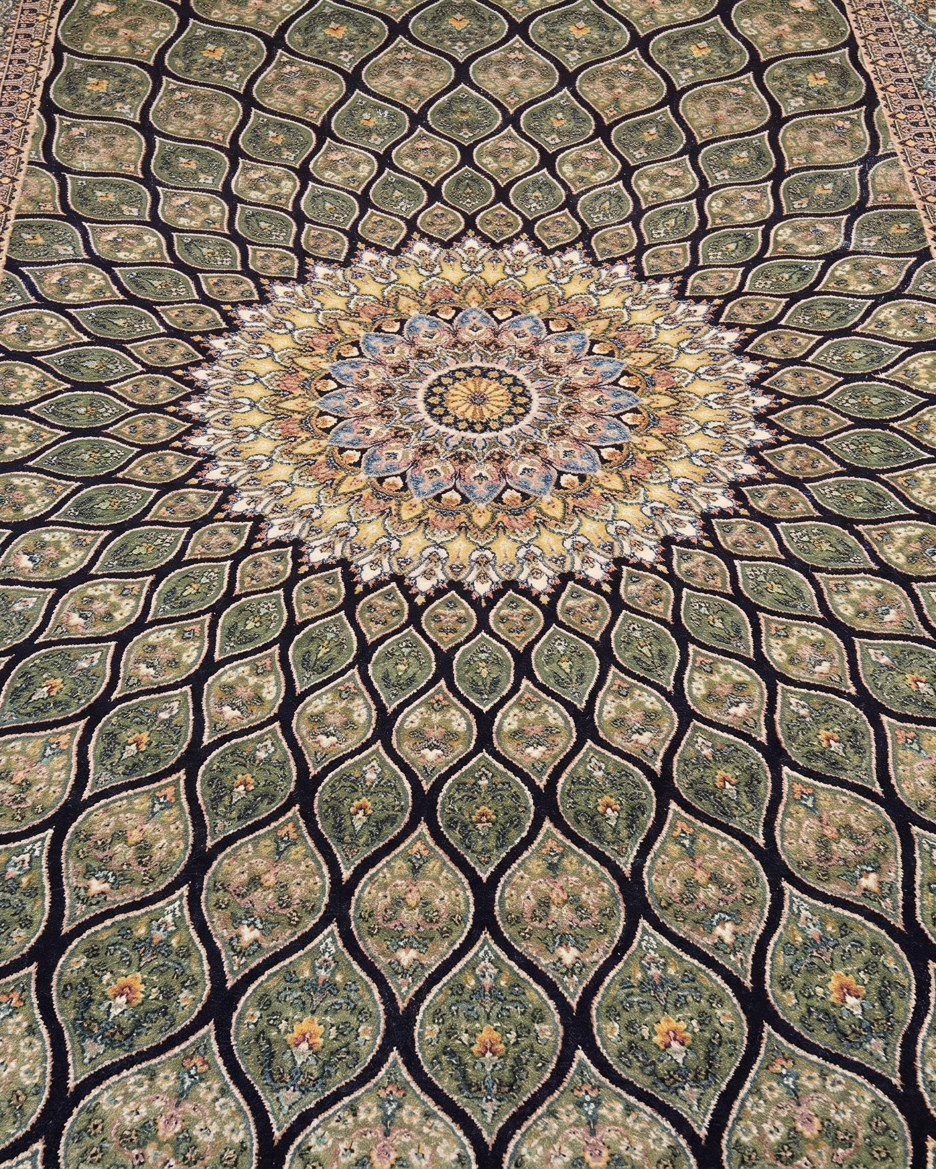 Qom Gonbad Olive, Qom, Iran bespoke rug, in olive green, Viscose, 91x152 cm, Nasim Carpets Malaysia — view 3