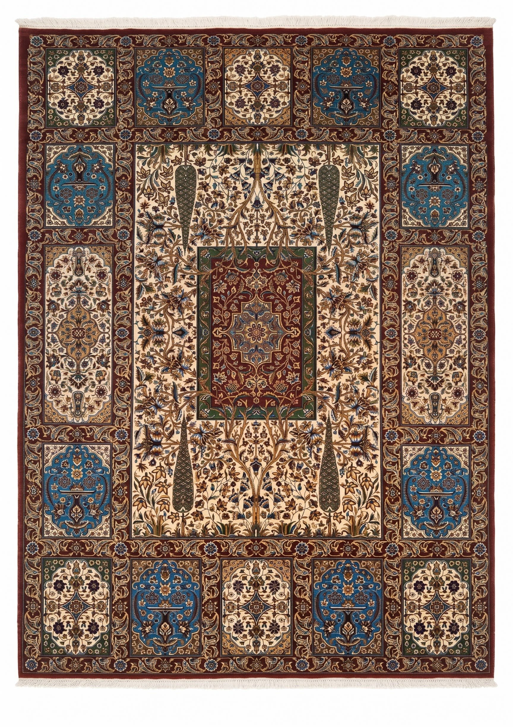 Bakhtiari Compartment Garden Ivory, Bakhtiari, Iran bespoke rug, in ivory, Viscose, 91x152 cm, Nasim Carpets Malaysia — view 1